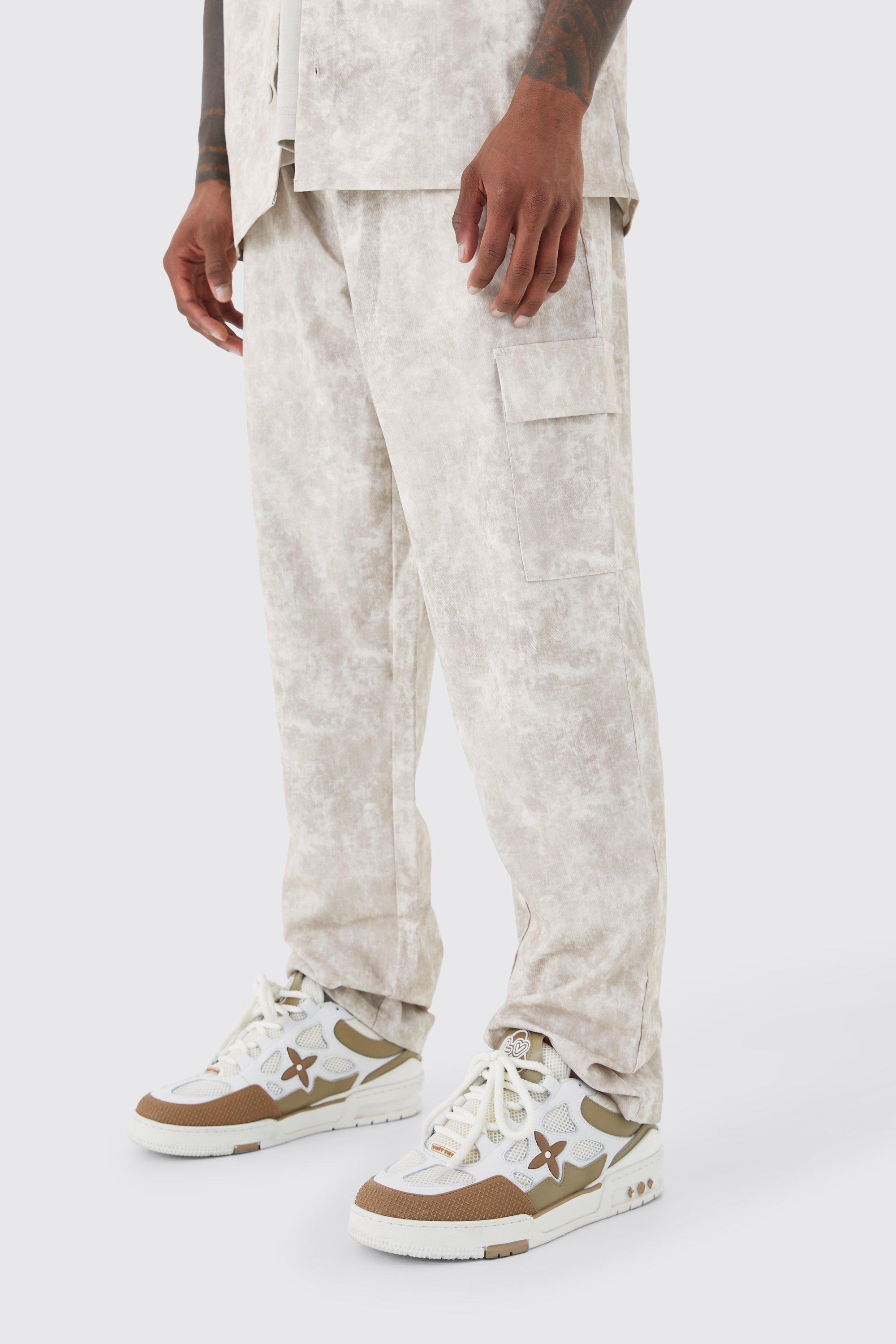 Mens Beige Elasticated Waistband Camo Cargo Trouser, Beige