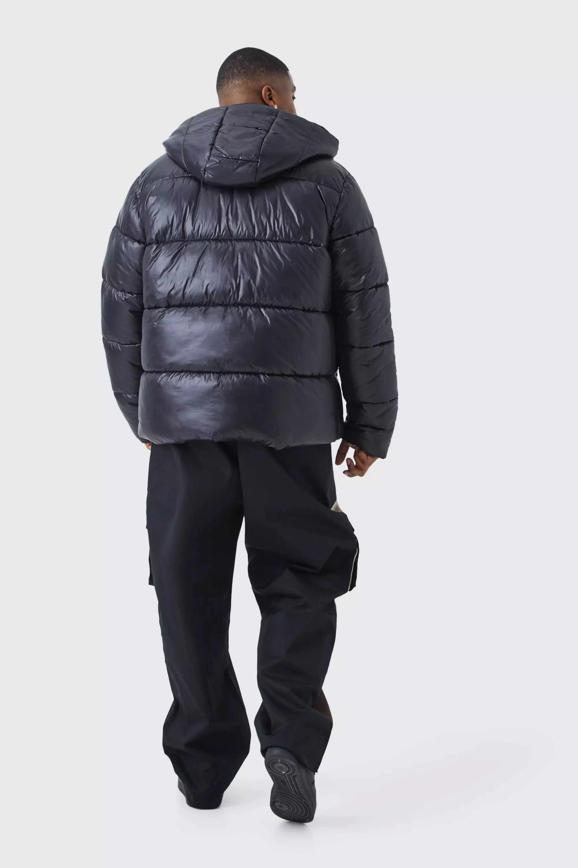 High Shine Puffer Jacket in Black