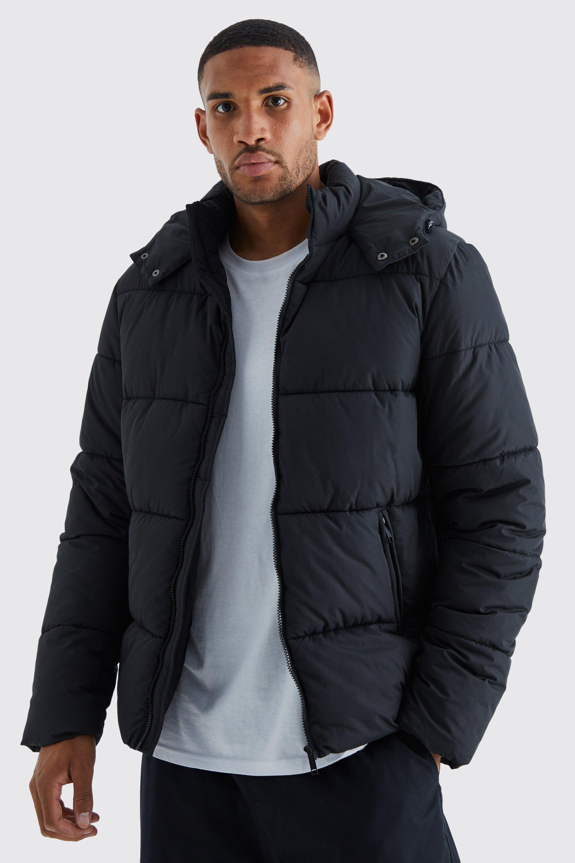 Men's Tall Hooded Matte Puffer Jacket In Black - S, Black