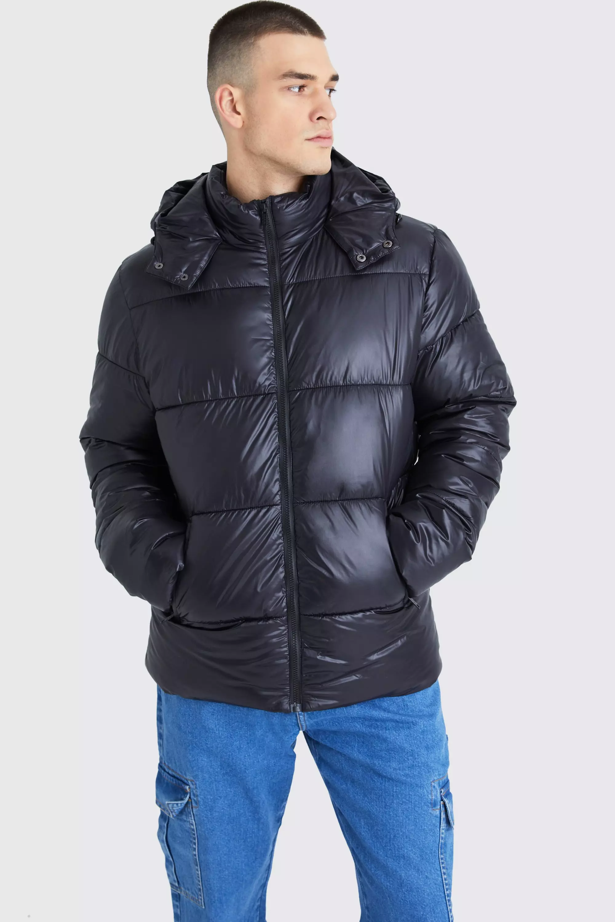 Mens high shop shine puffer jacket