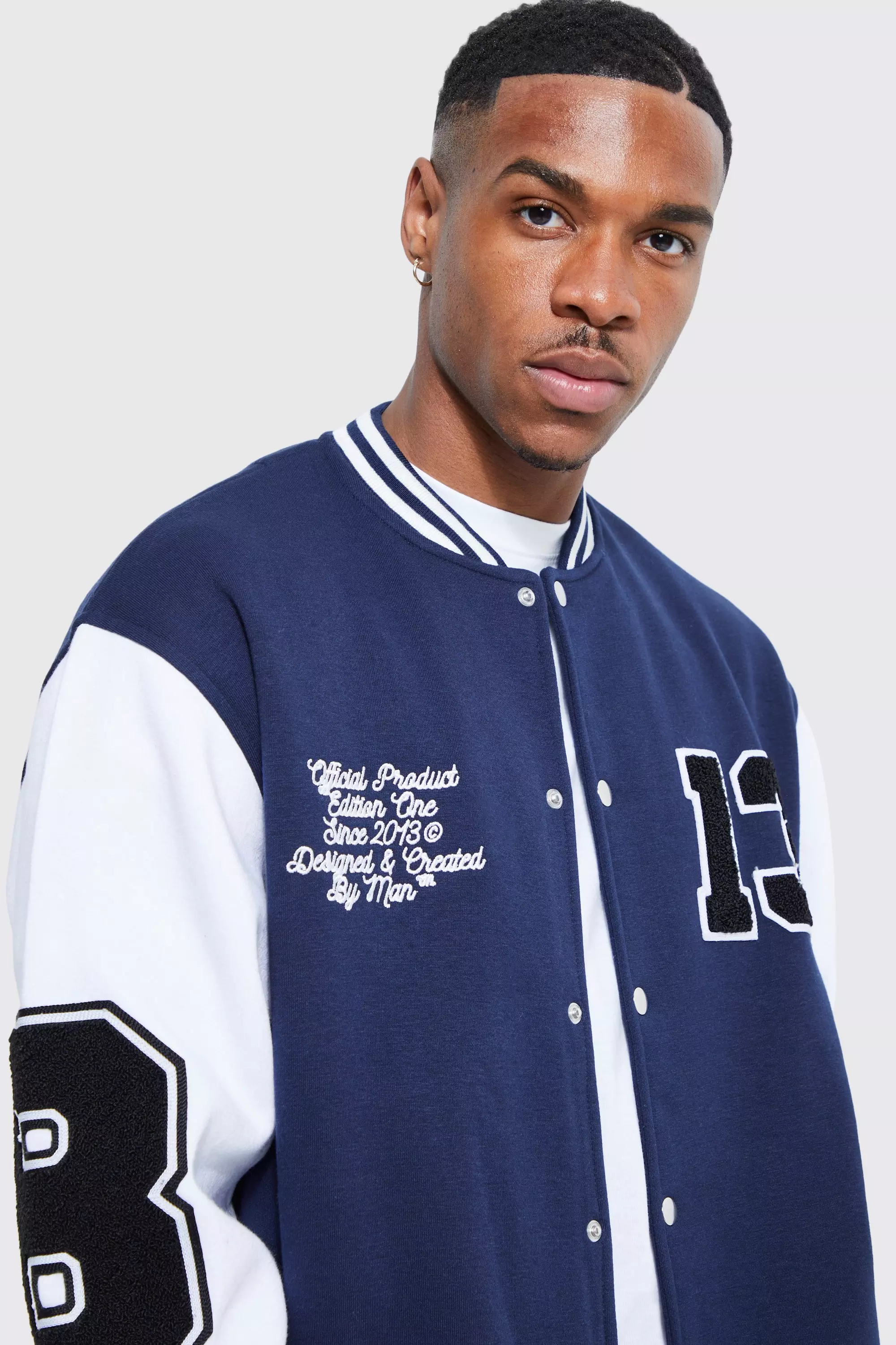 Oversized Badge Jersey Varsity Bomber Jacket