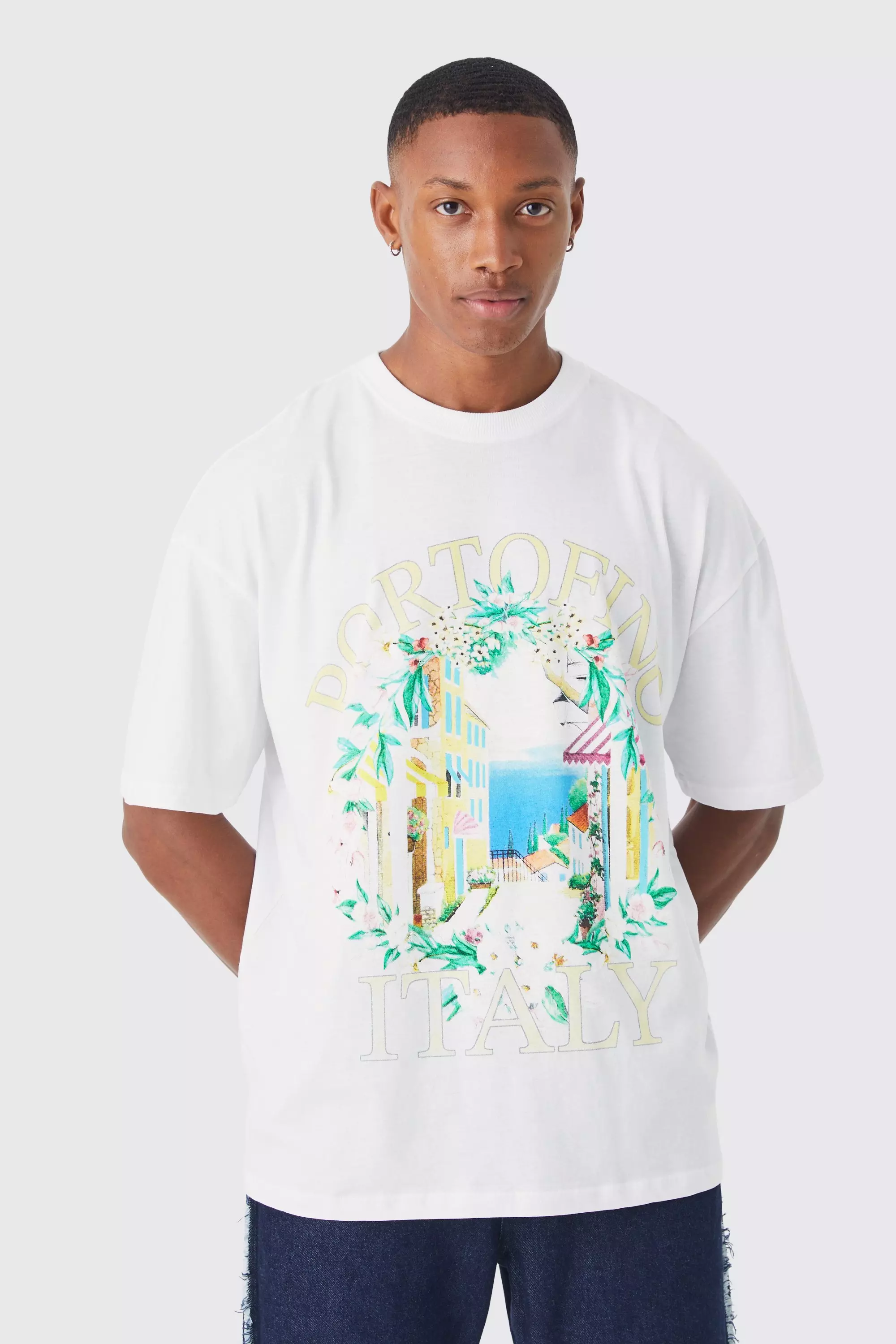 Oversized Portofino Scenic Print T shirt