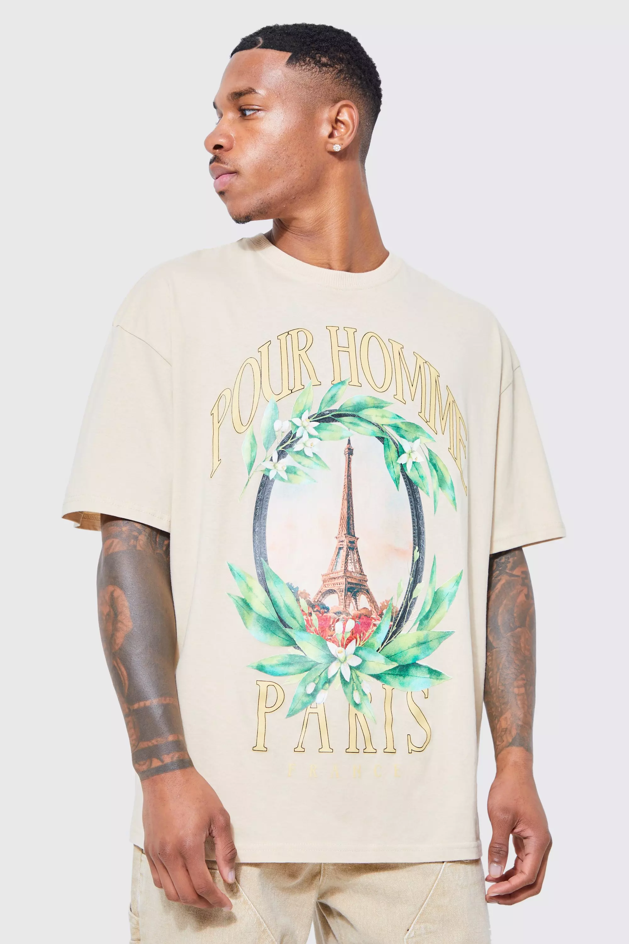 Oversized Pour Homme Paris Graphic T shirt boohooMAN USA