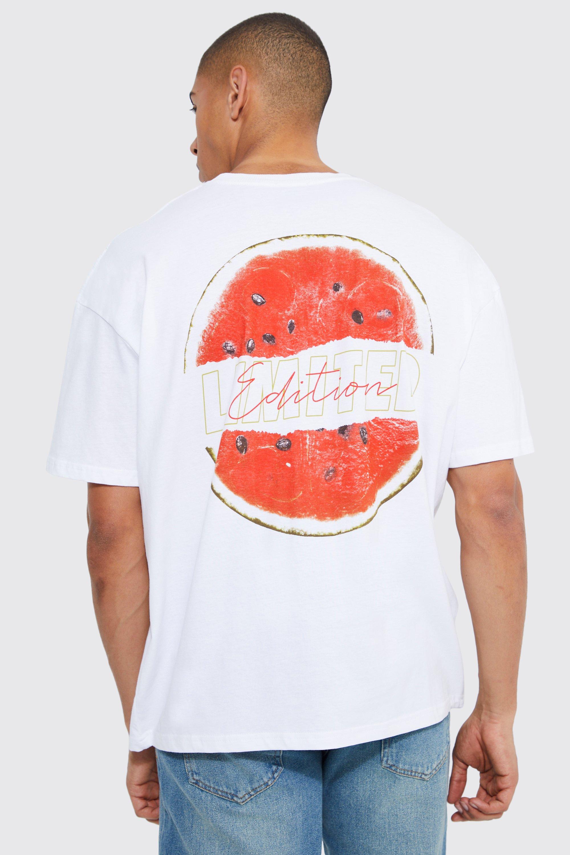 Mens White Oversized Watermelon Slice Graphic T-shirt, White