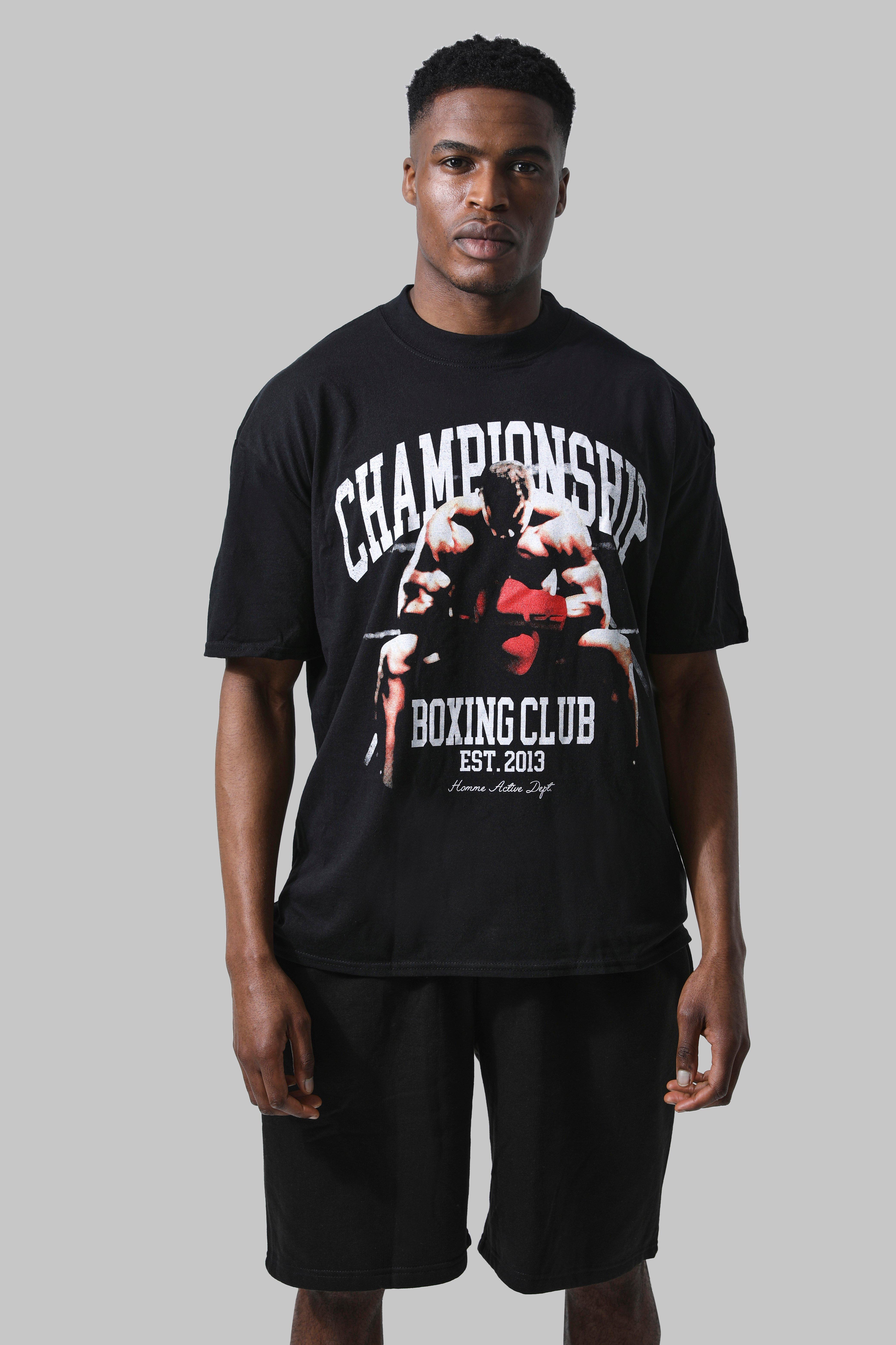Mens Black Man Active Oversized Boxing Club T-shirt, Black