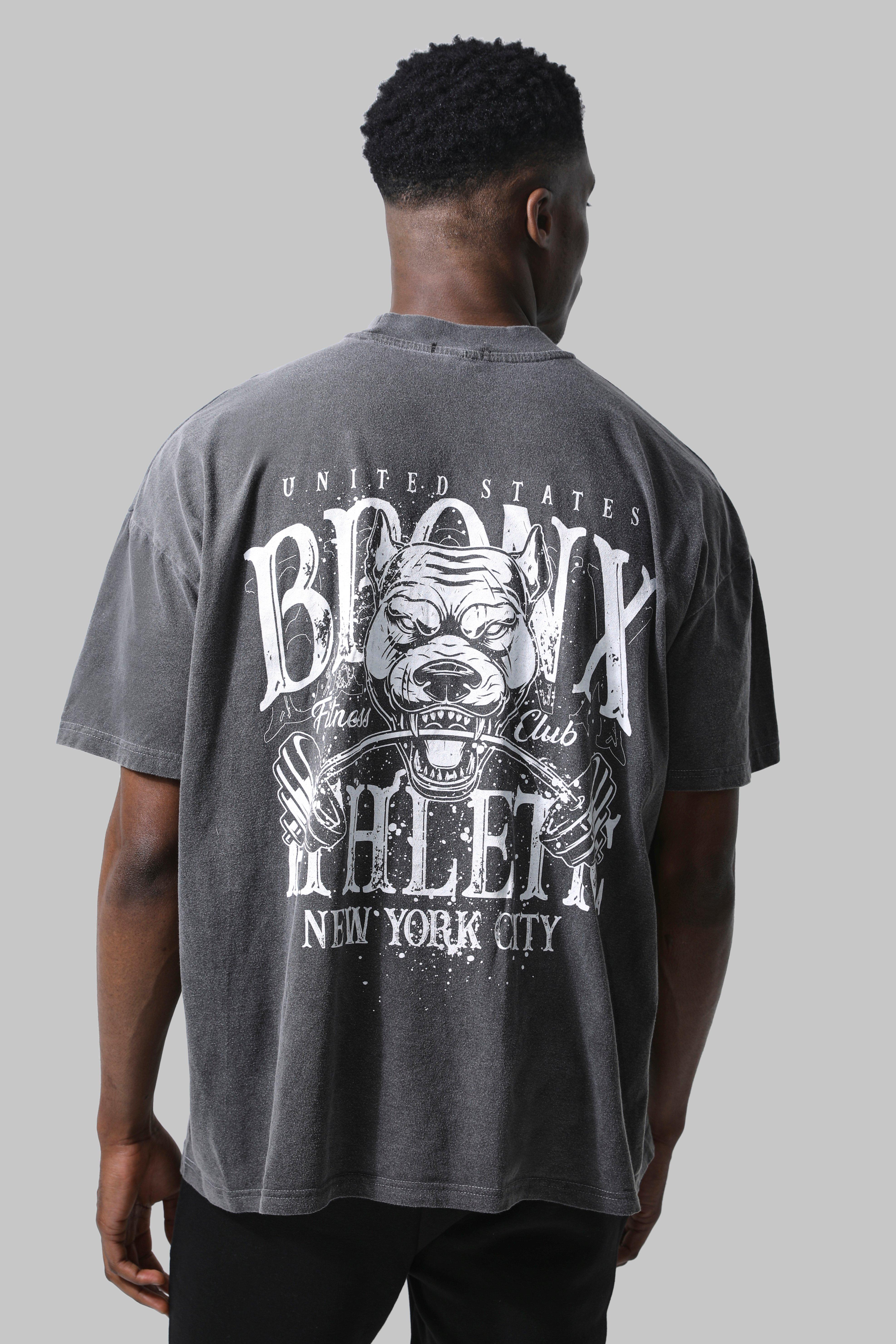 Mens Grey Man Active Oversized Bronx Barbell T-shirt, Grey