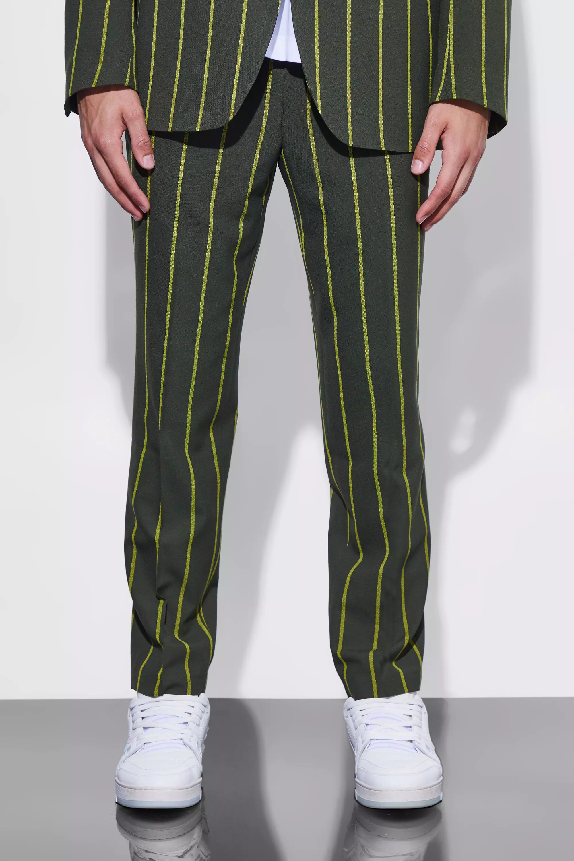 Green hot sale striped trousers