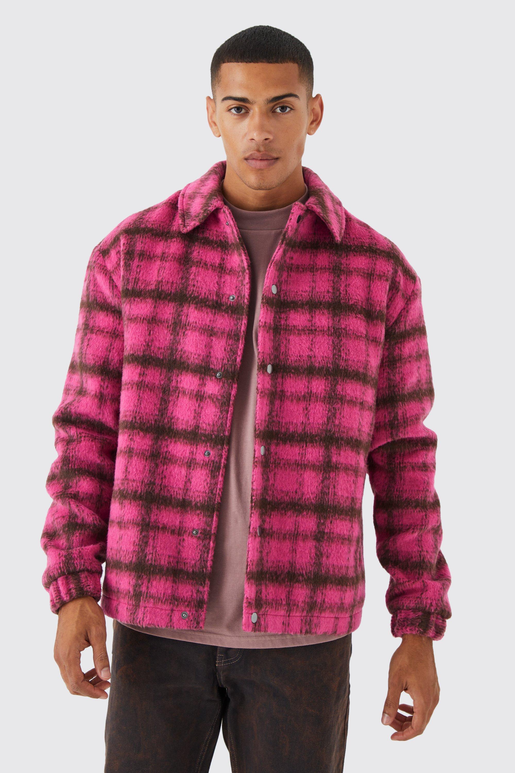 veste harrington oversize effet laine à carreaux homme - rose - s, rose