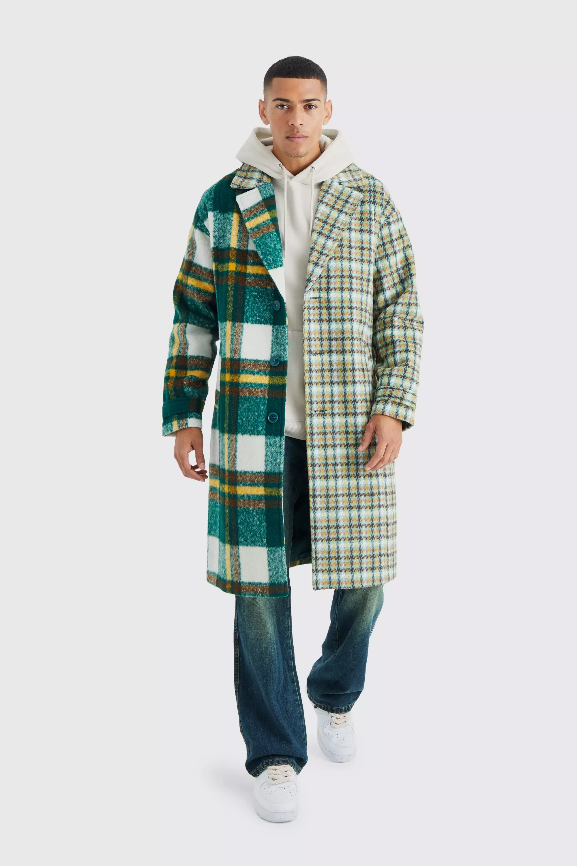 Mens check wool clearance overcoat