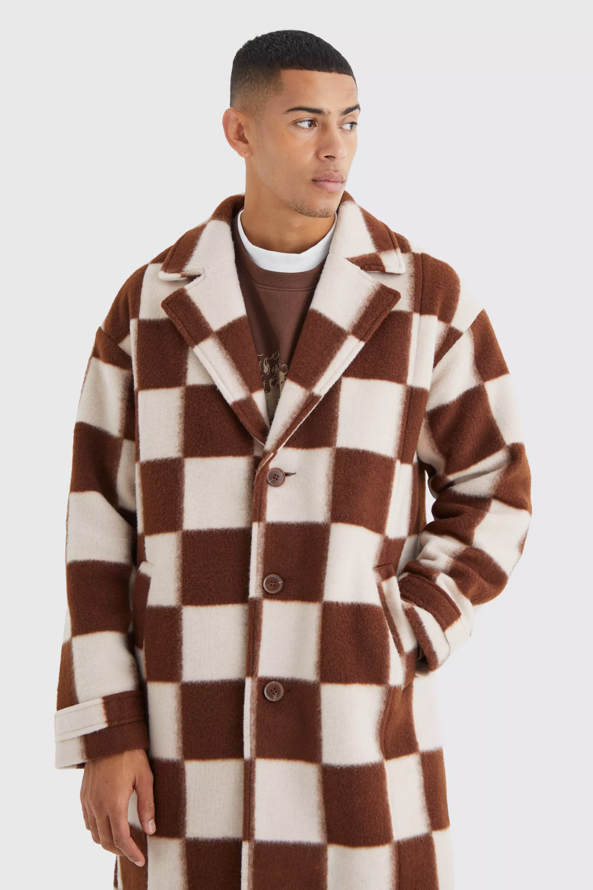 Checkered overcoat on sale