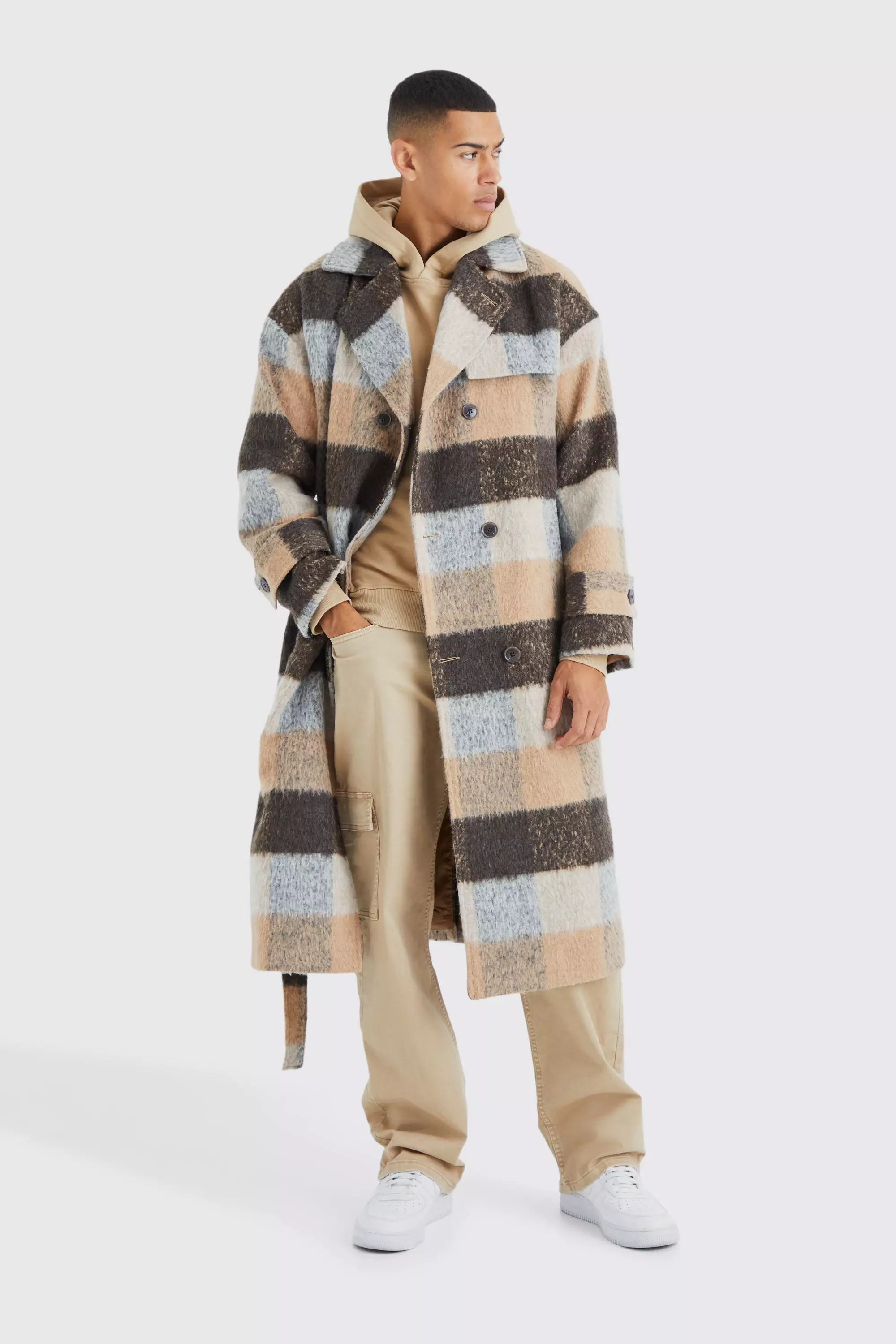 Mens plaid hot sale wool coat