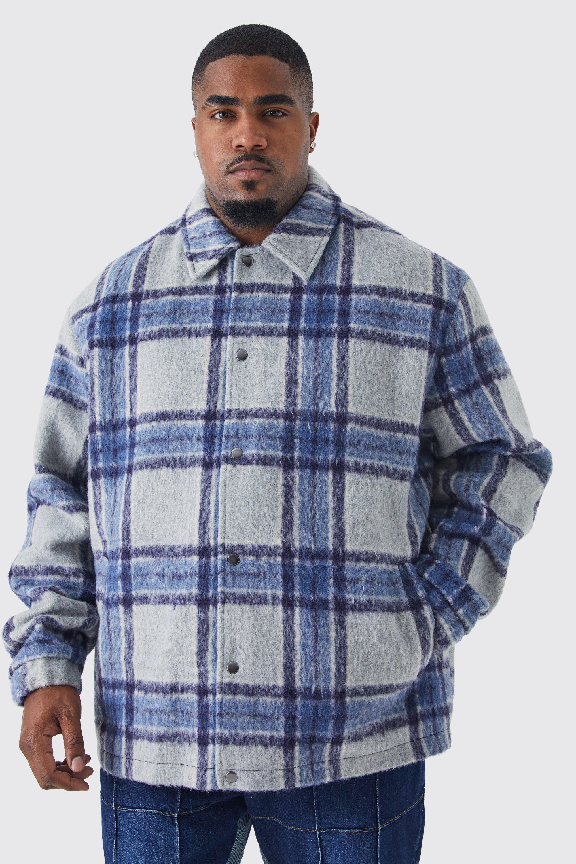grande taille - veste harrington oversize effet laine à carreaux homme - bleu - xxl, bleu