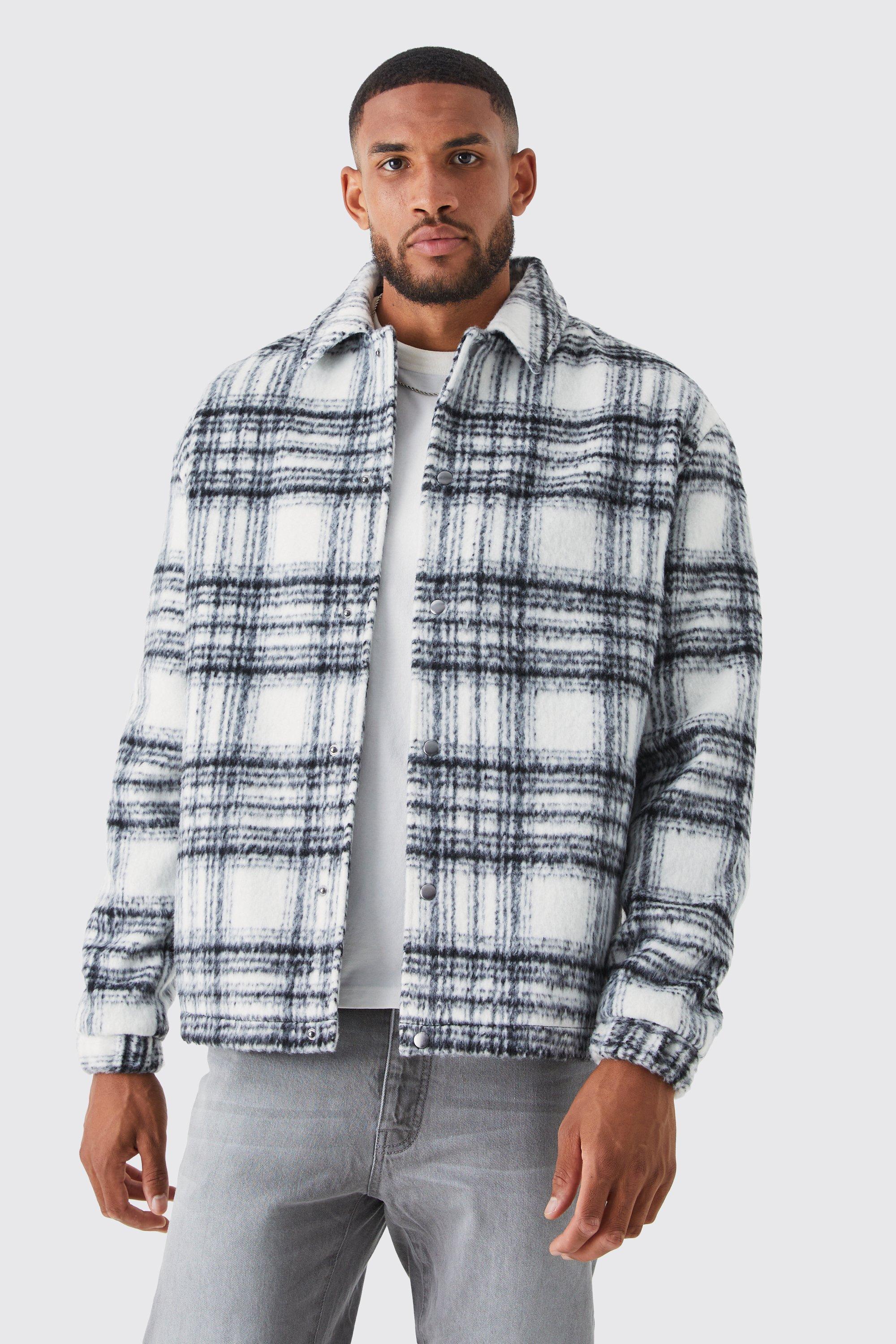 tall - veste harrington oversize effet laine à carreaux homme - gris - s, gris