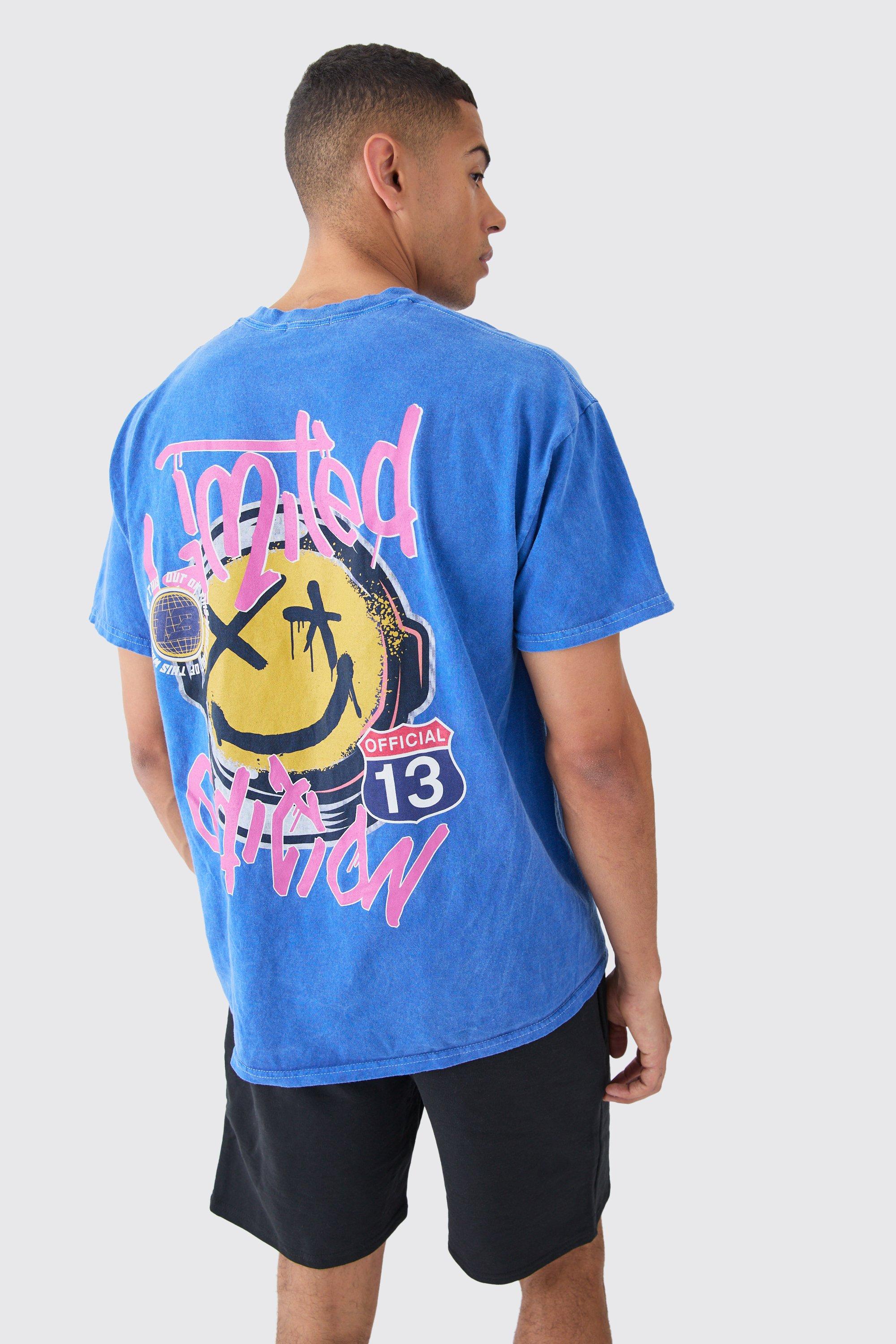 Image of Set T-shirt oversize con Smiley stile Graffiti, Azzurro