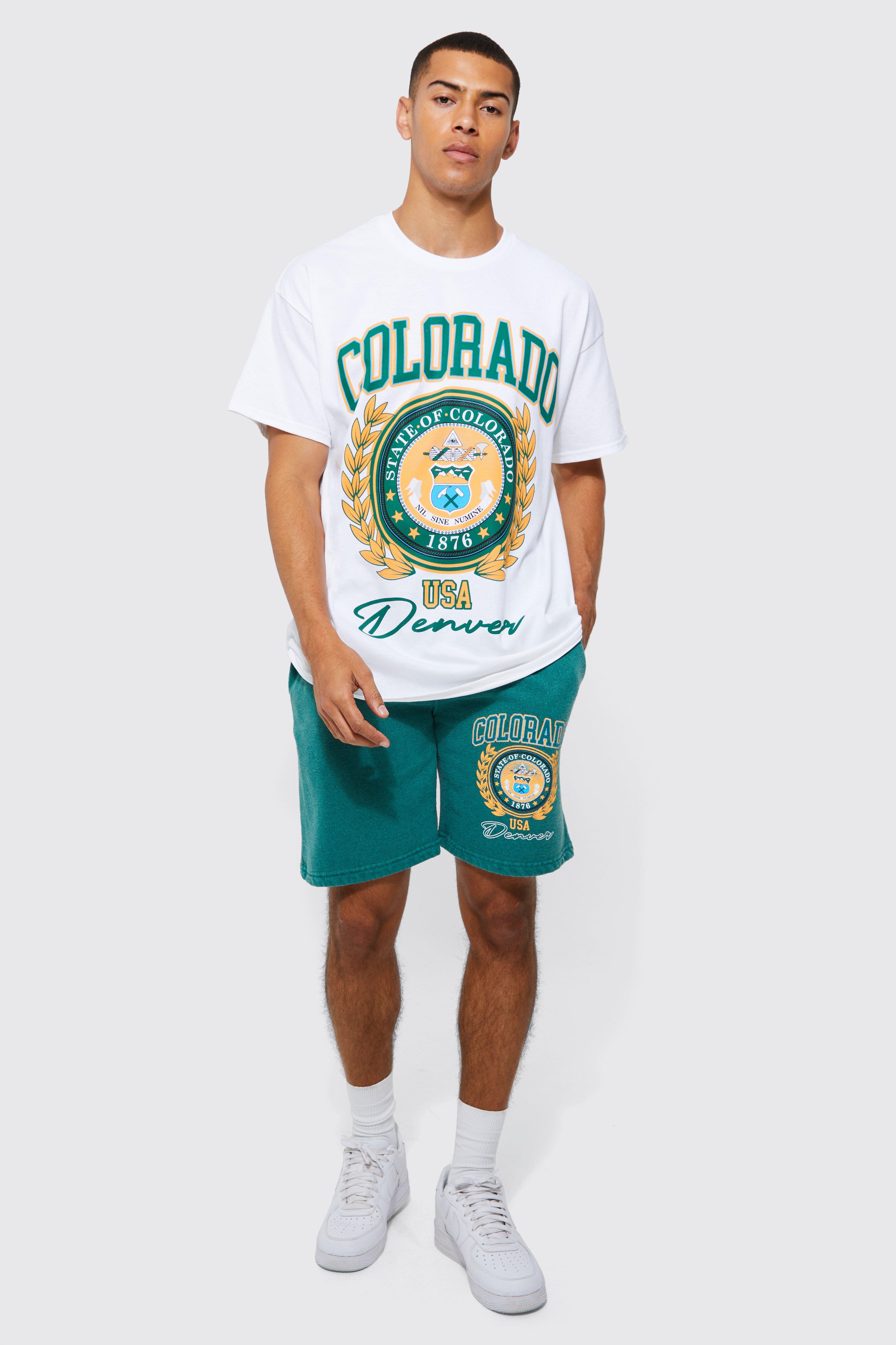 Mens White Oversized Overdyed Colorado T-Shirt Set, White