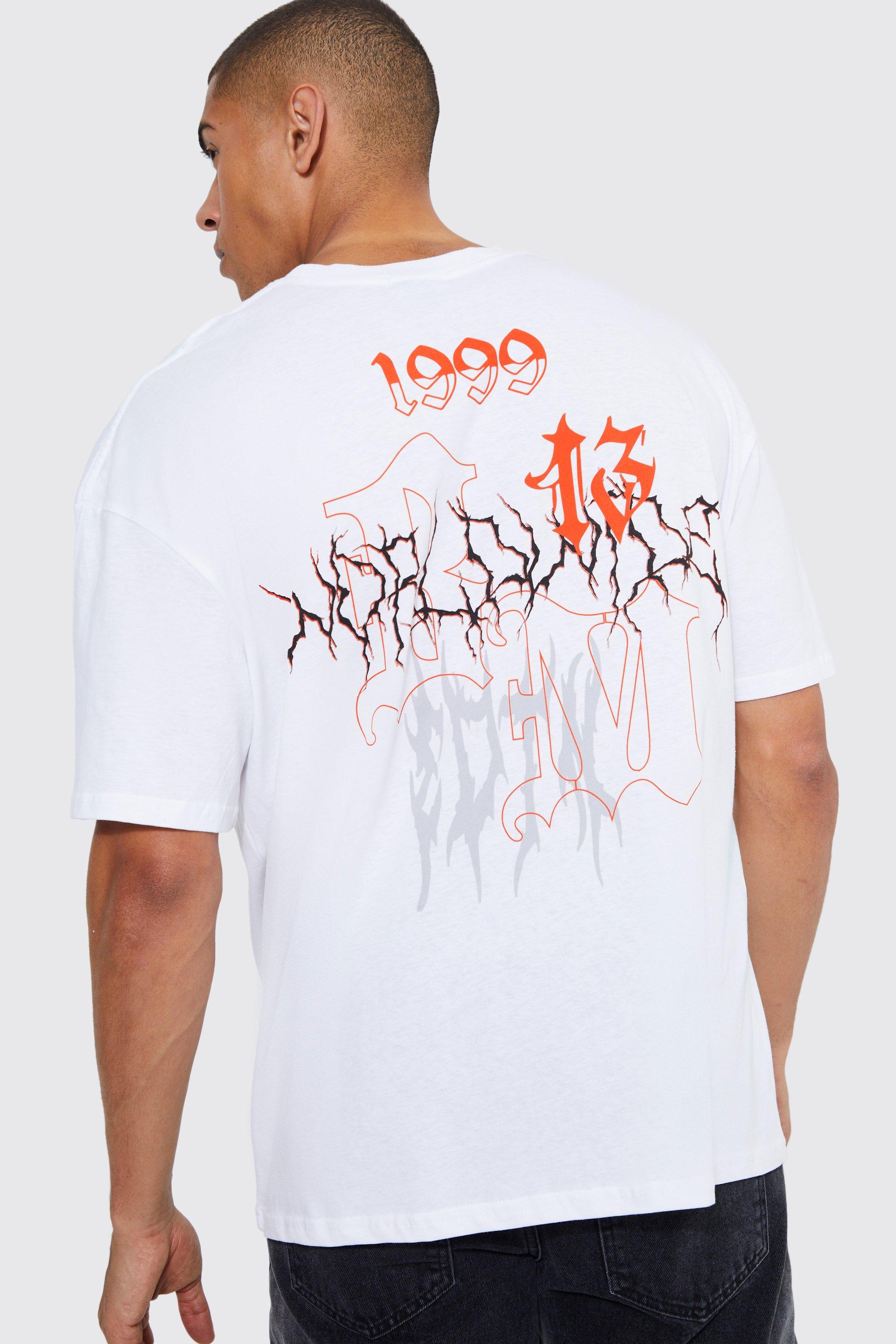 Image of T-shirt oversize stile Graffiti con girocollo esteso, Bianco