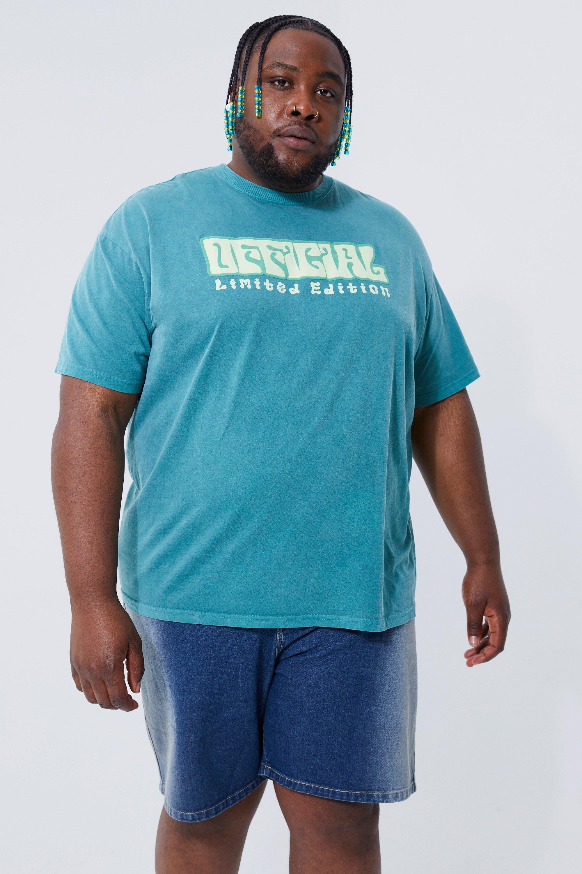 Mens Green Plus Oversized Overdyed Official T-shirt, Green