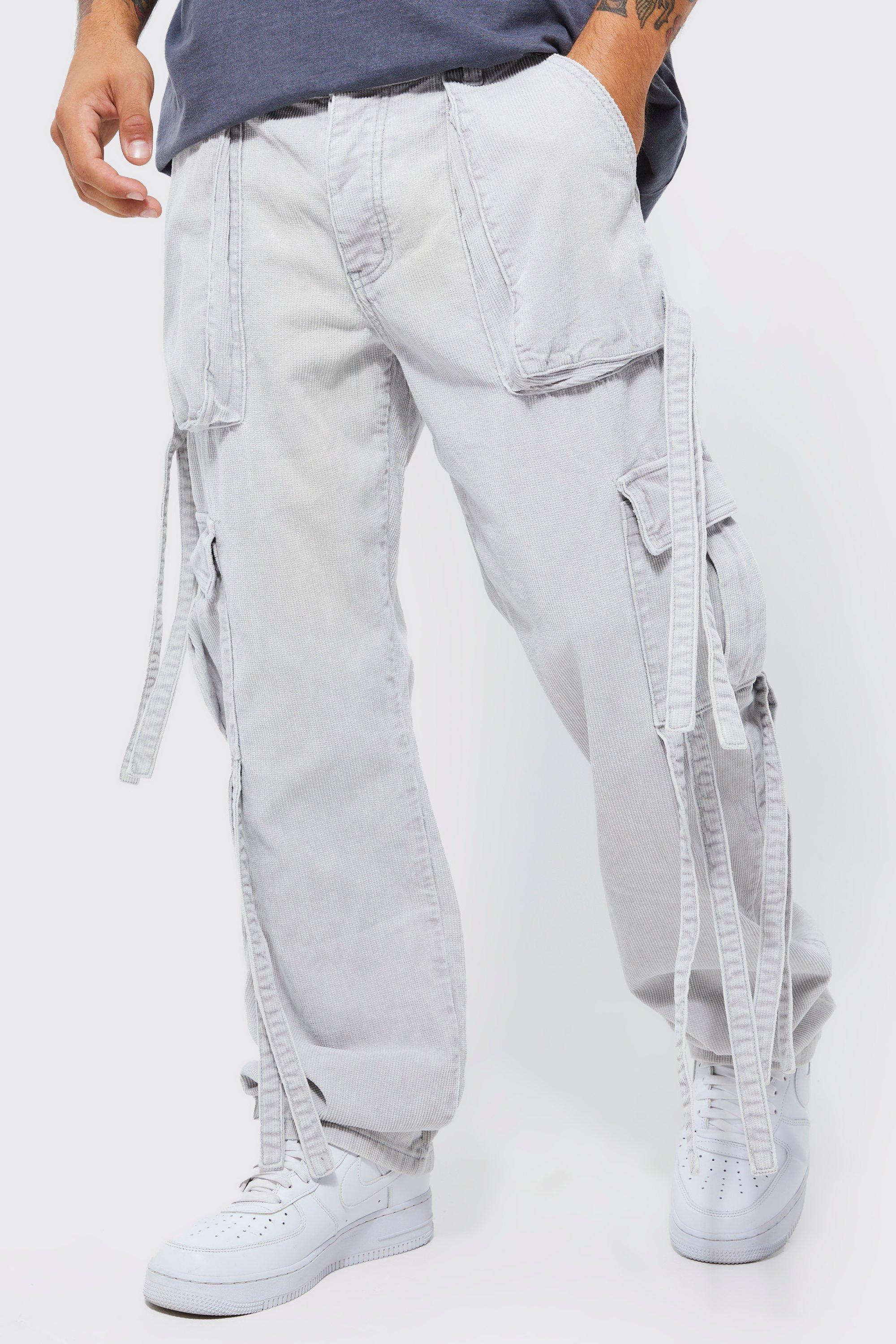 pantalon large délavé en velours côtelé homme - gris - 30r, gris