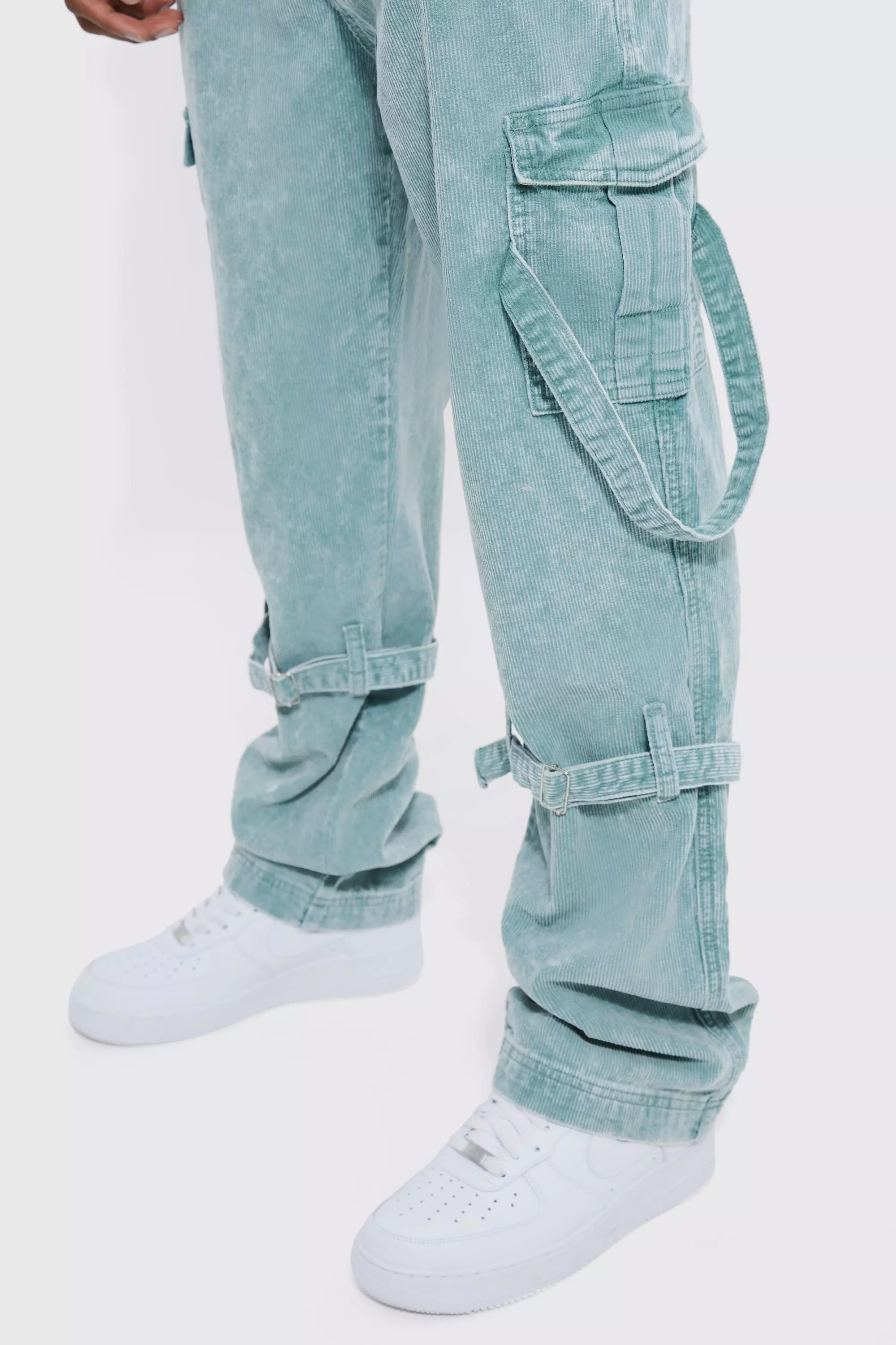 Relaxed Strap Detail Acid Wash Corduroy Trousers
