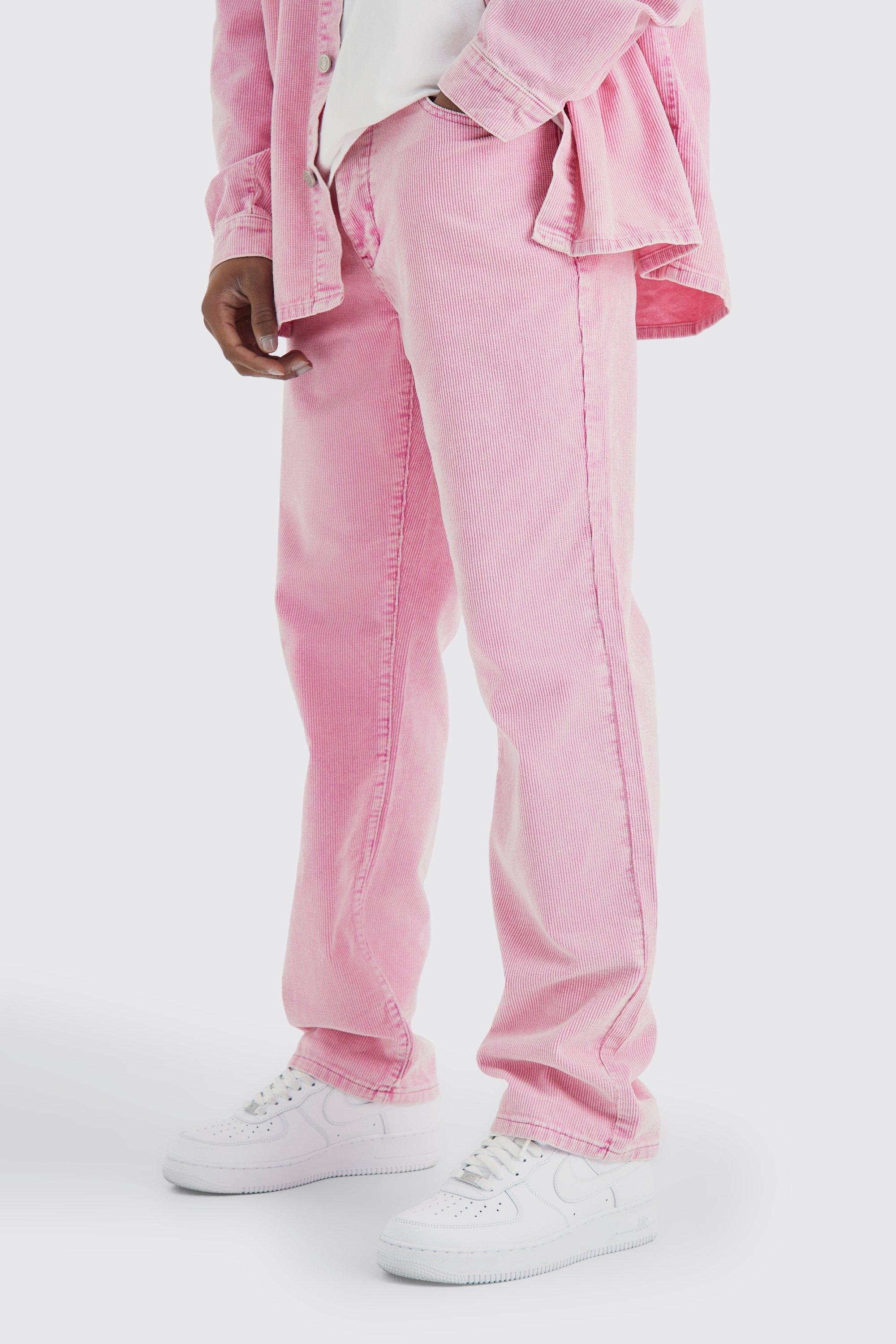 Image of Pantaloni rilassati in velluto a coste in lavaggio acido, Pink
