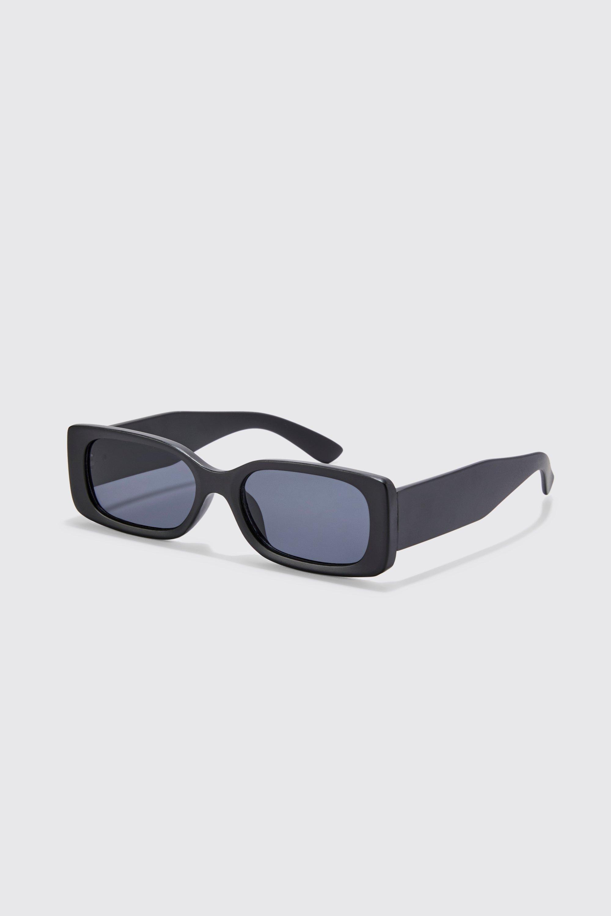 Mens Black Rectangle Matte Sunglasses, Black