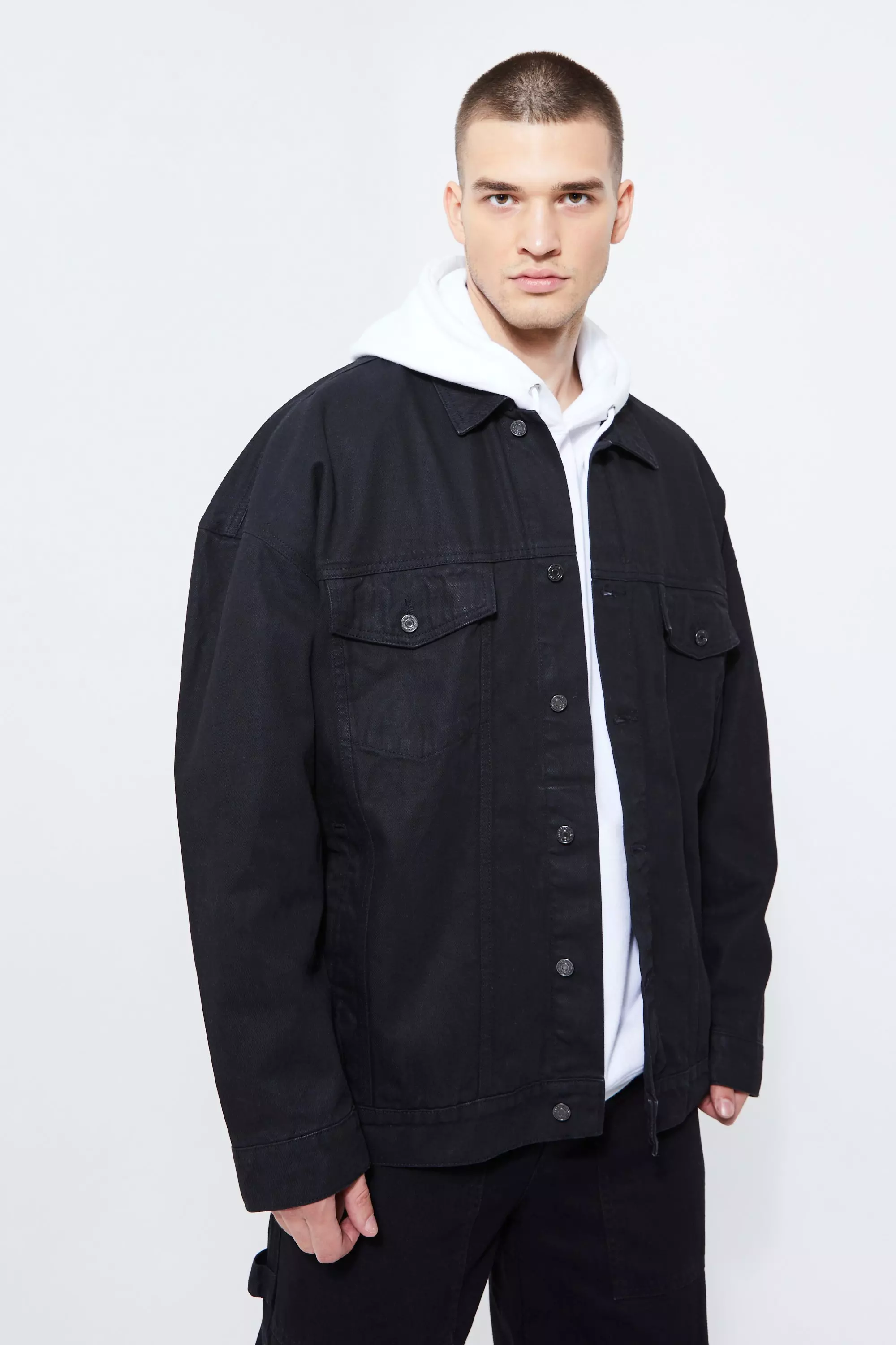 Oversized black denim jacket on sale men