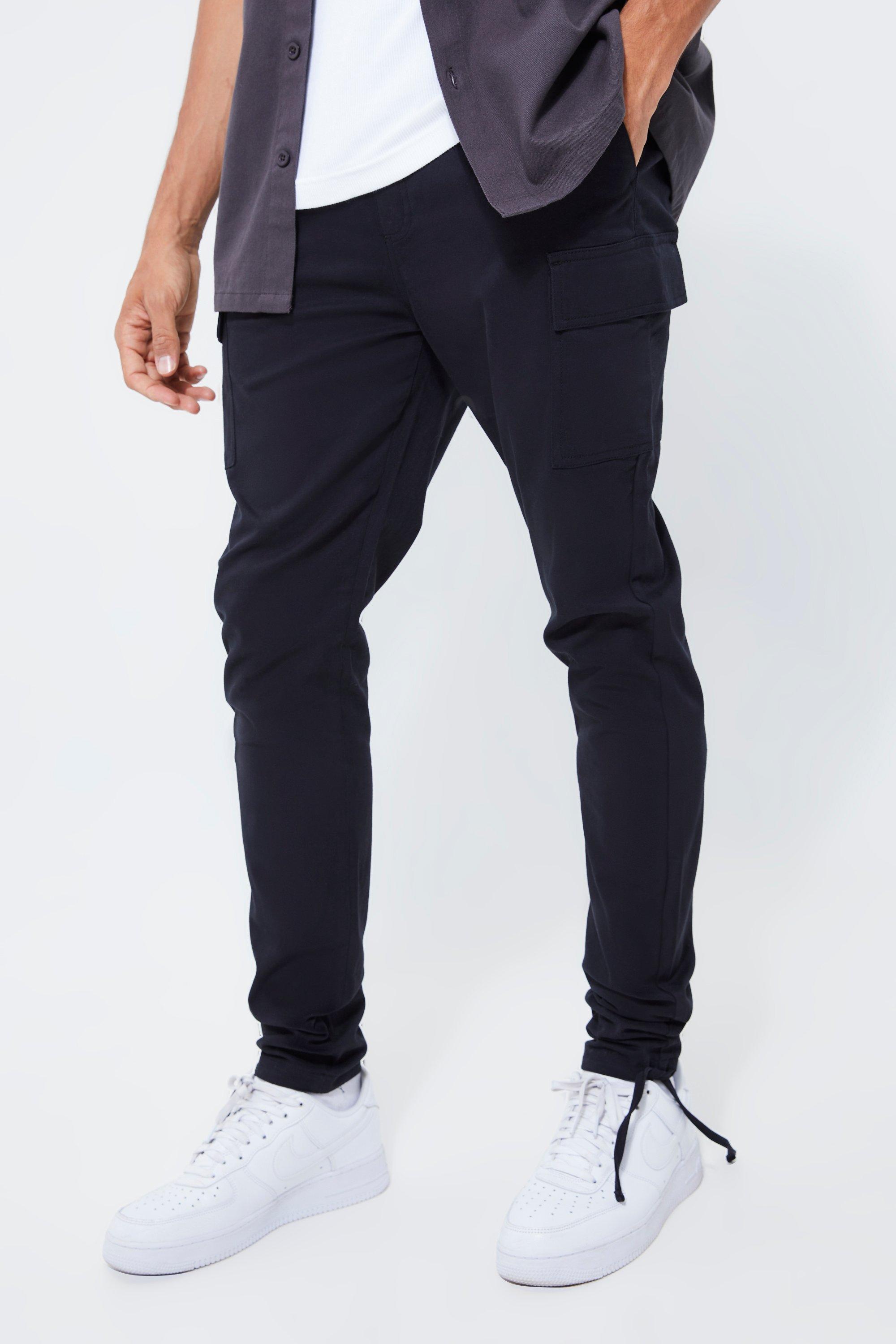 Image of Pantaloni Cargo Tall Skinny Fit con vita elasticizzata, Nero