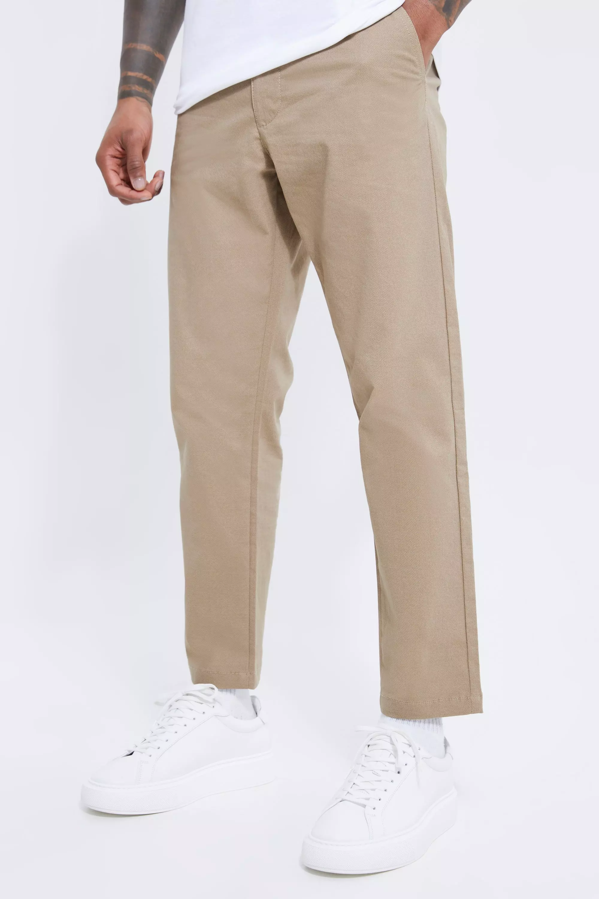 Slim Fit Cropped Cargo Pants - Beige - Men