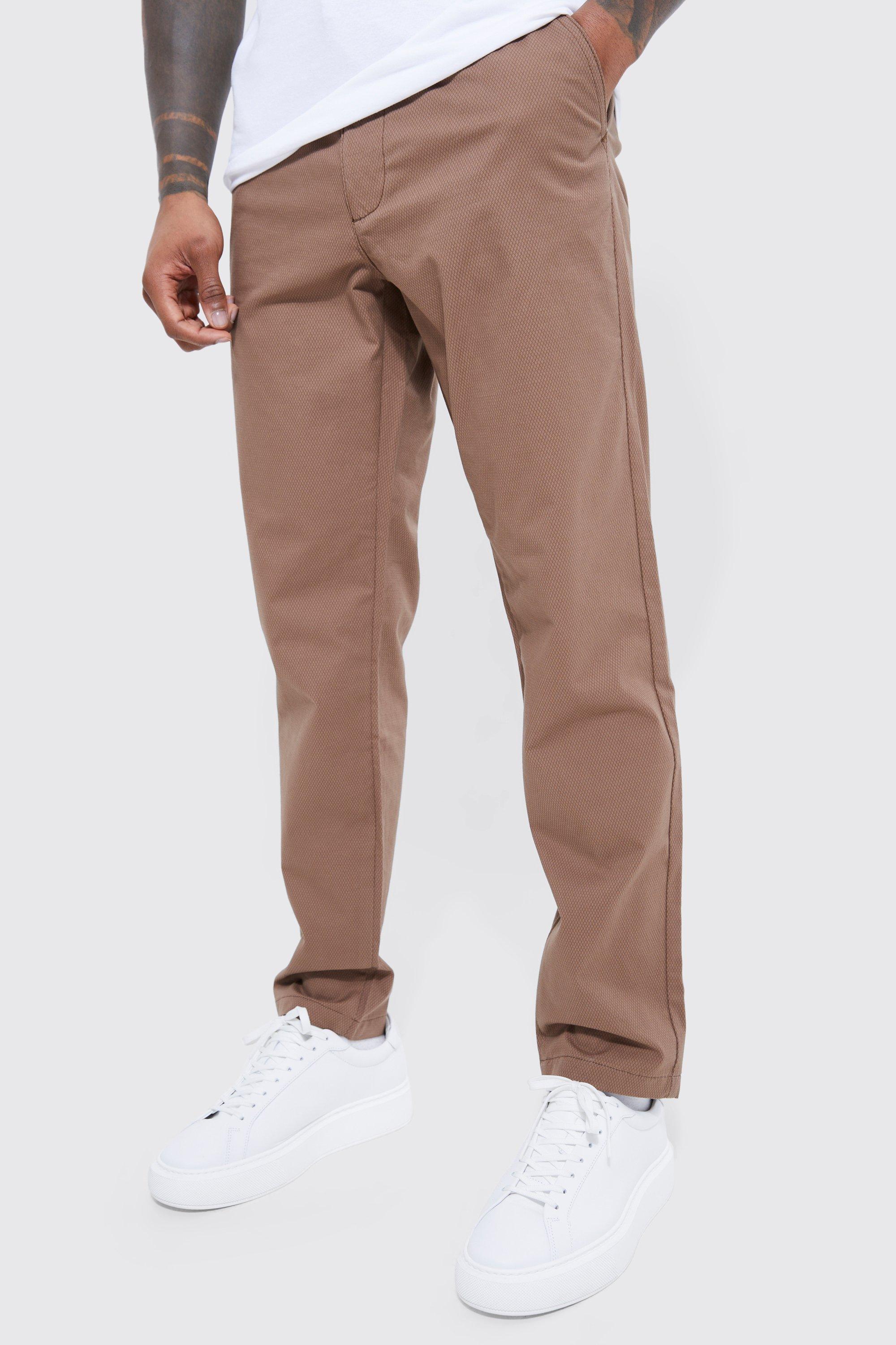Mens Brown Fixed Waist Slim Fit Textured Chino, Brown