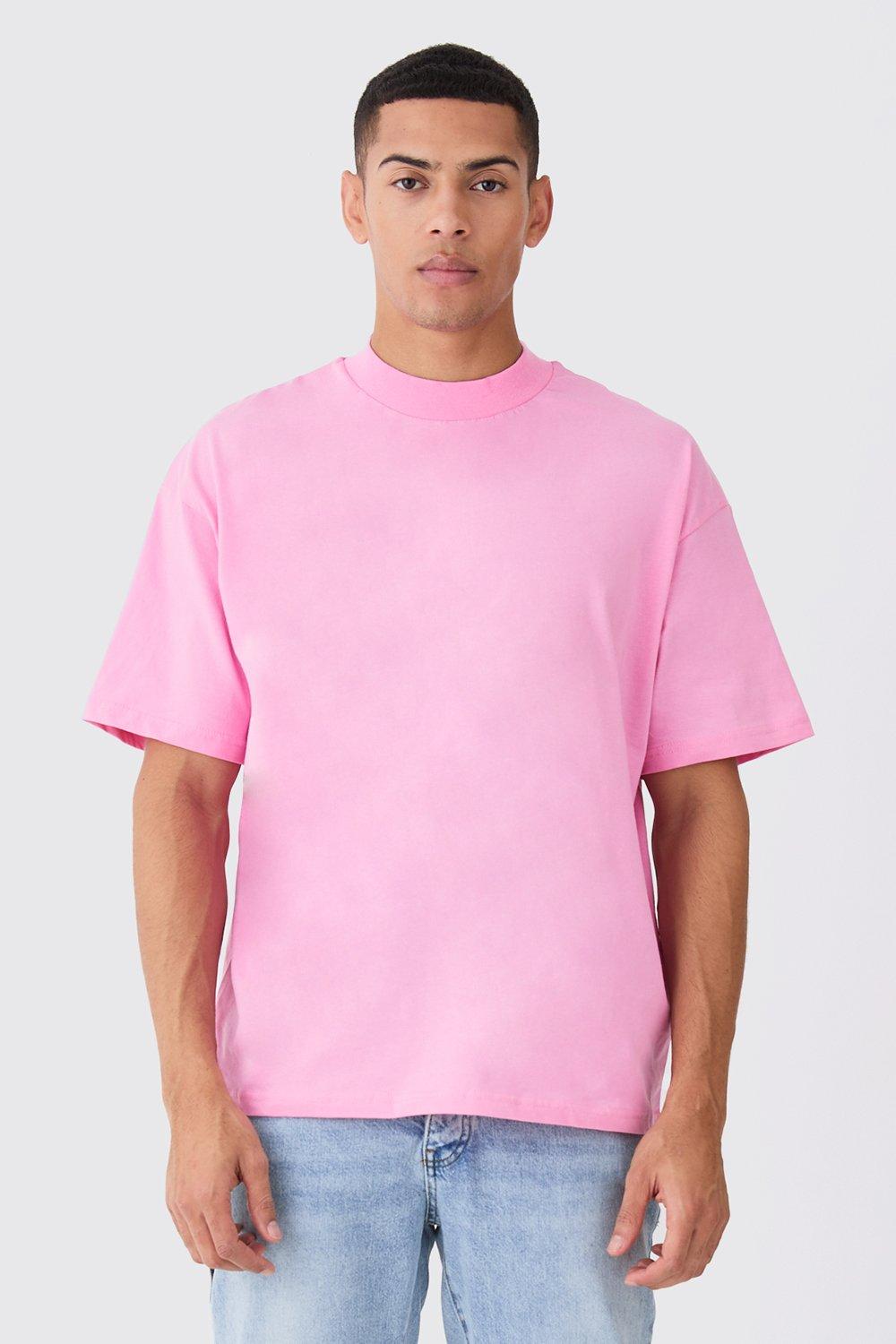 Mens Pink Oversized Extended Neck T-shirt, Pink