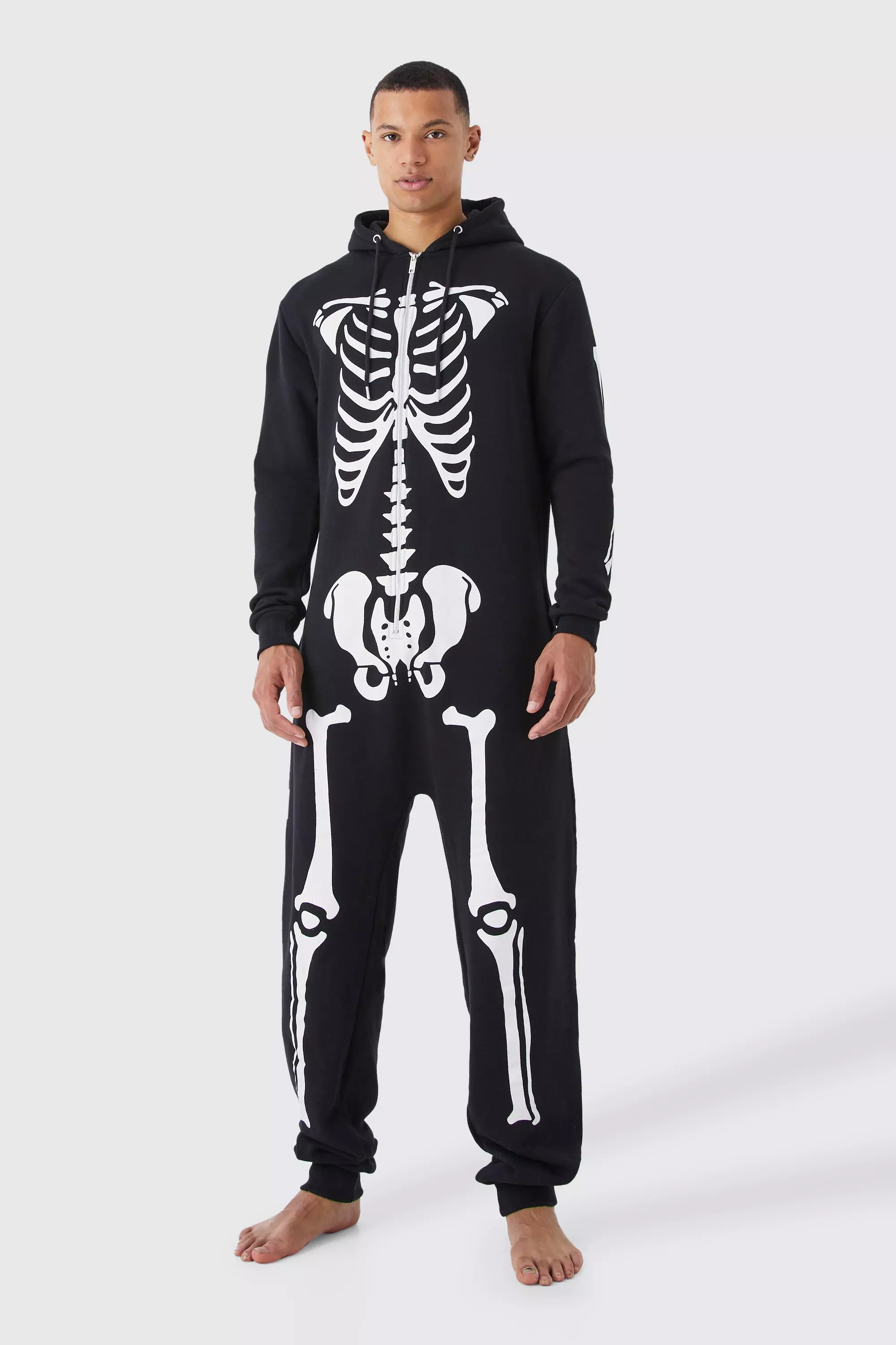 Tall Halloween Skeleton Onesie boohooMAN USA