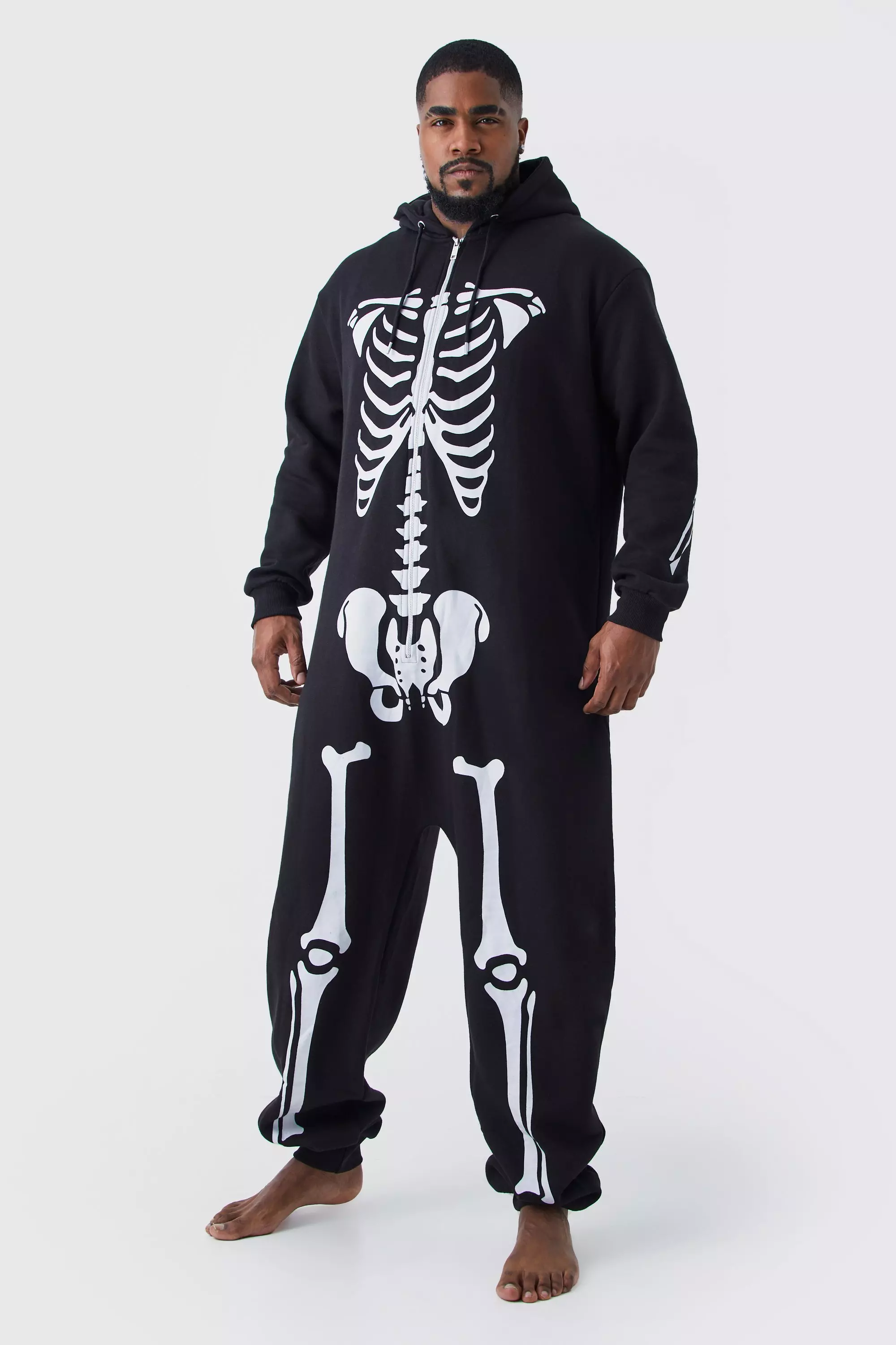 Plus Size Halloween Skeleton Onesie boohooMAN UK