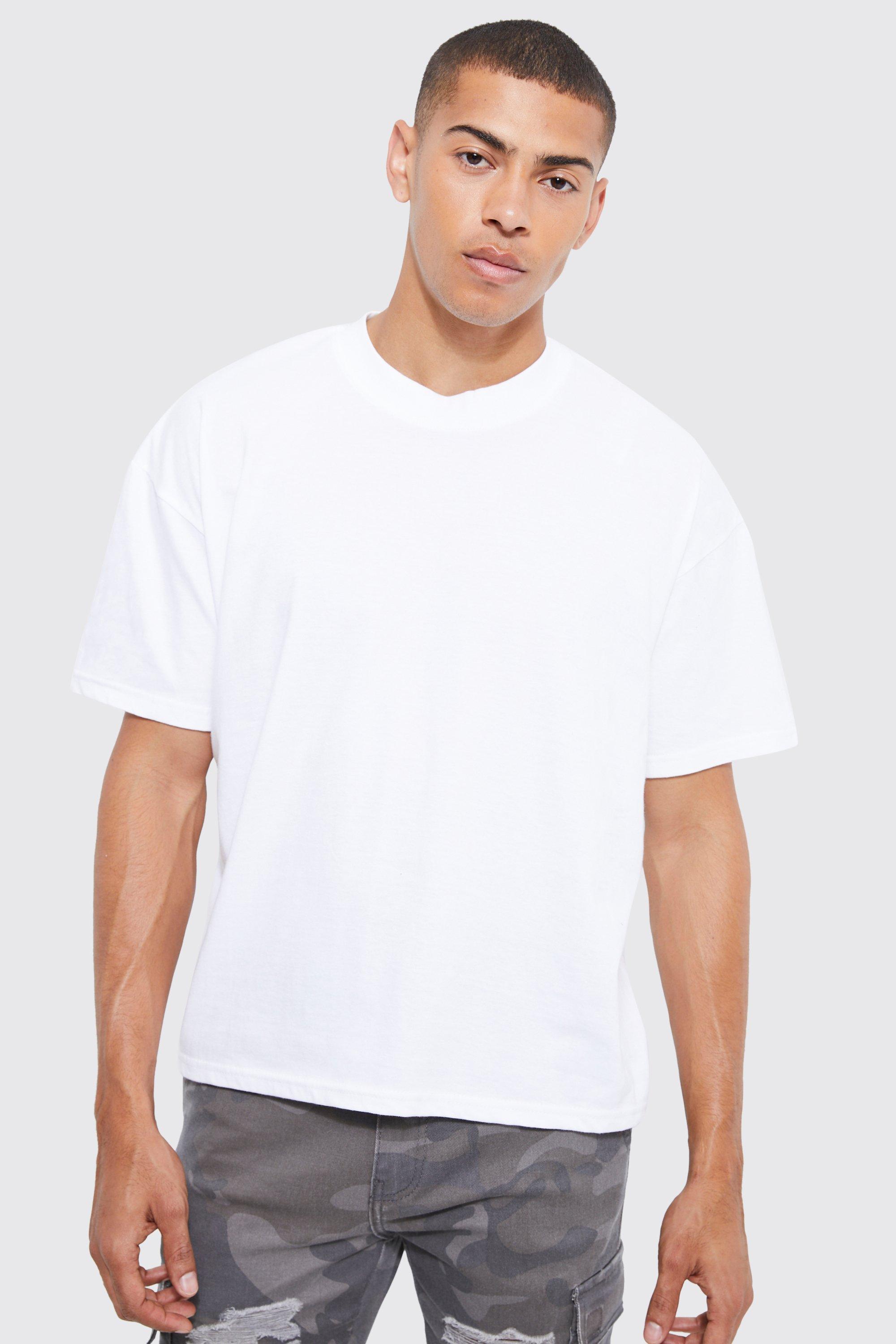 Image of        T-shirt squadrata con girocollo esteso, Bianco