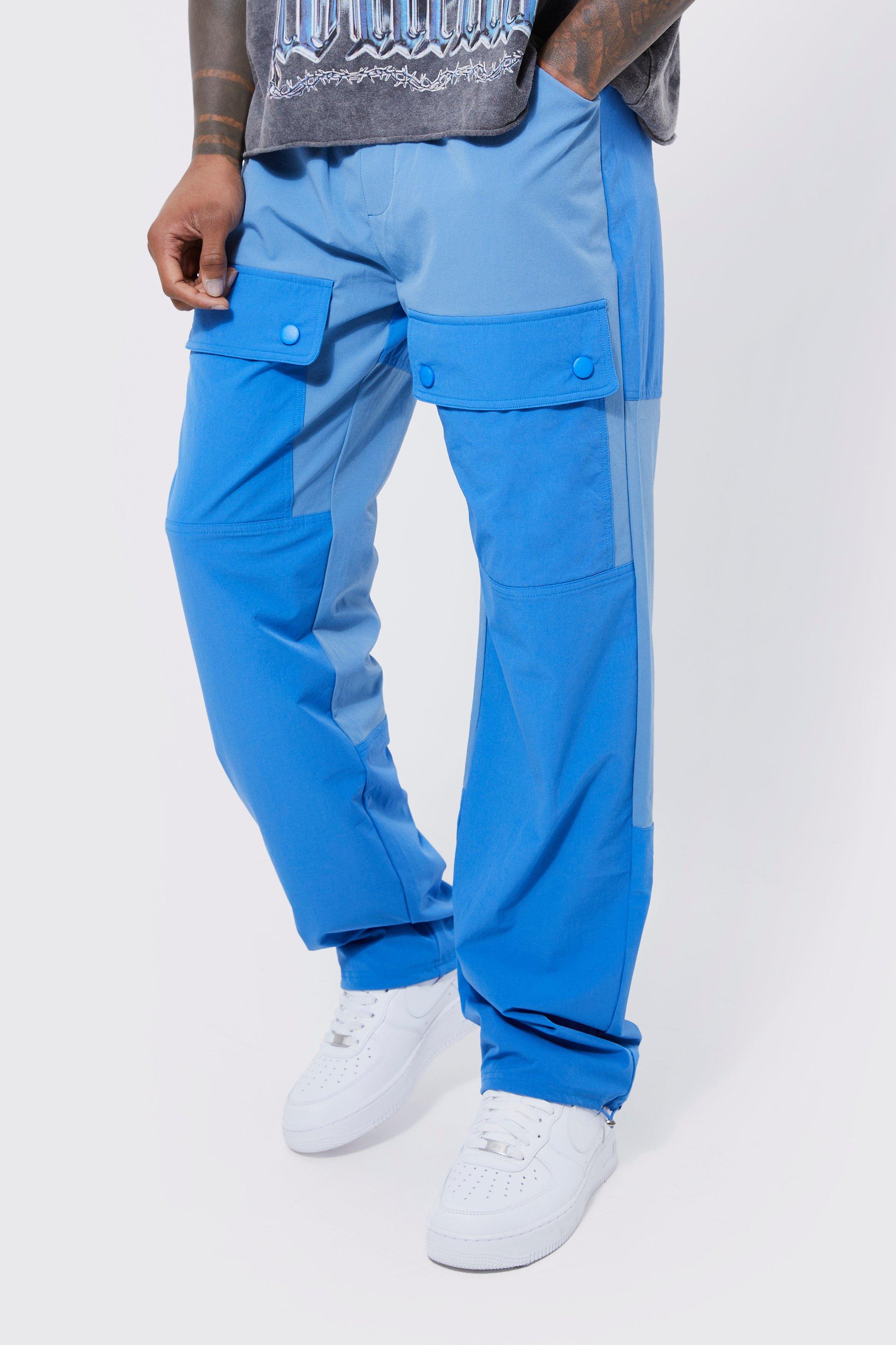 Image of Pantaloni in Stretch leggeri a blocchi di colore elasticizzati, Azzurro
