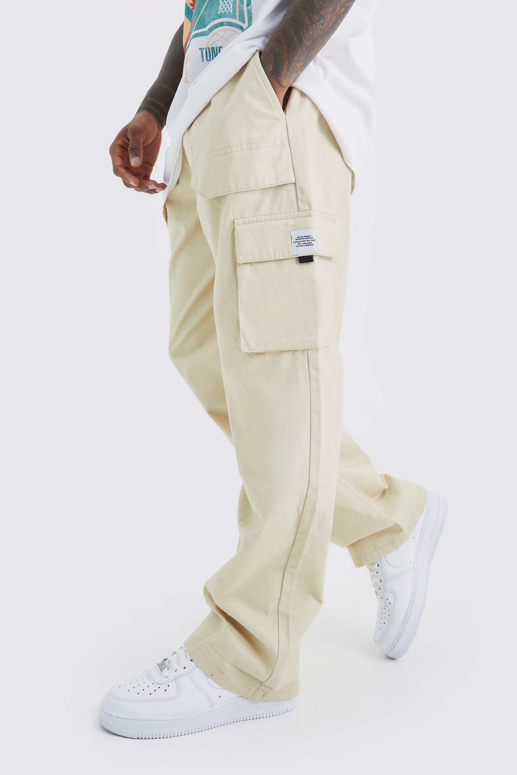 Mens Beige Elasticated Waist Relaxed Fit Buckle Cargo Jogger, Beige