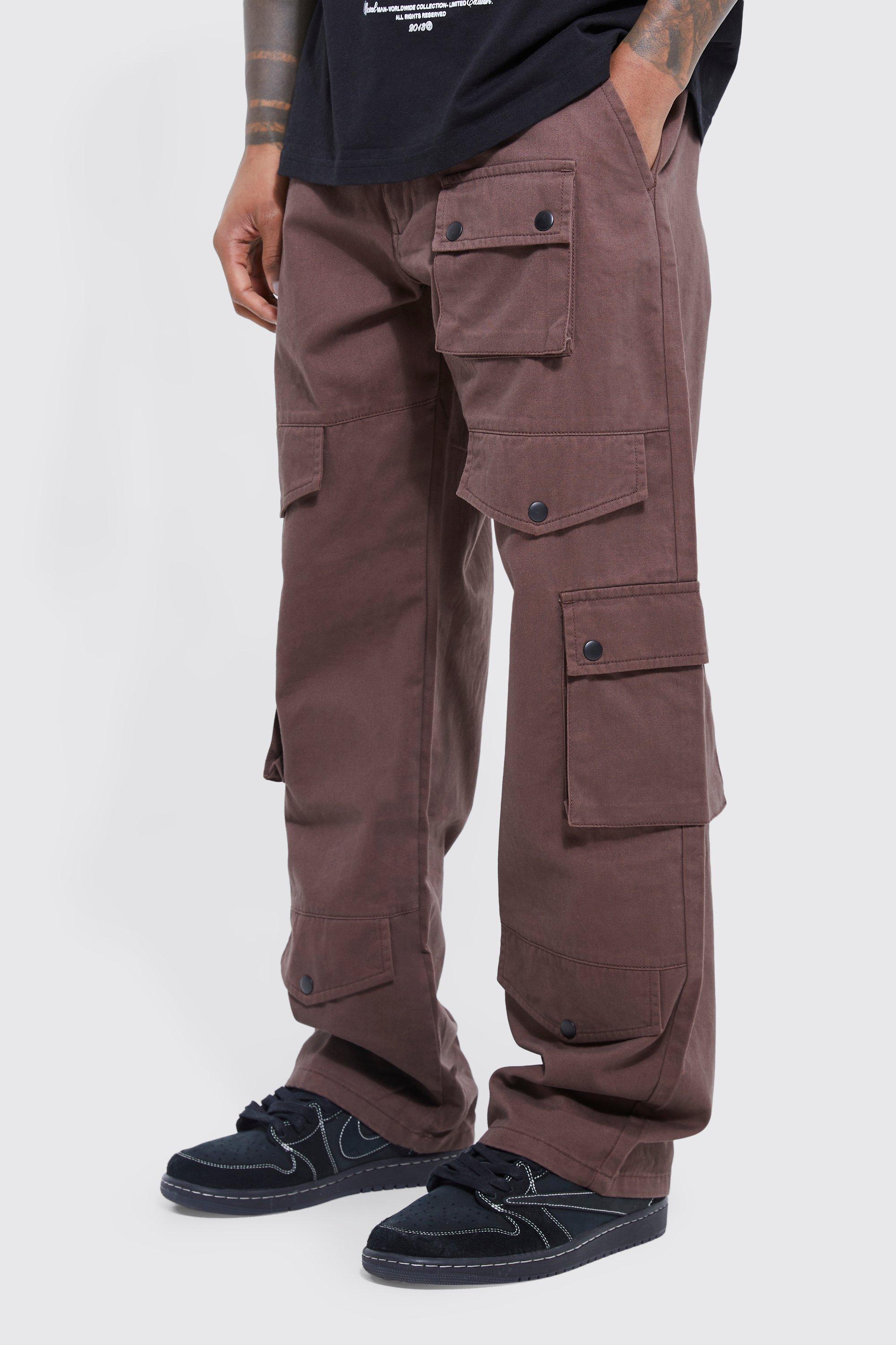 Pantaloni Cargo rilassati con vita fissa, Brown