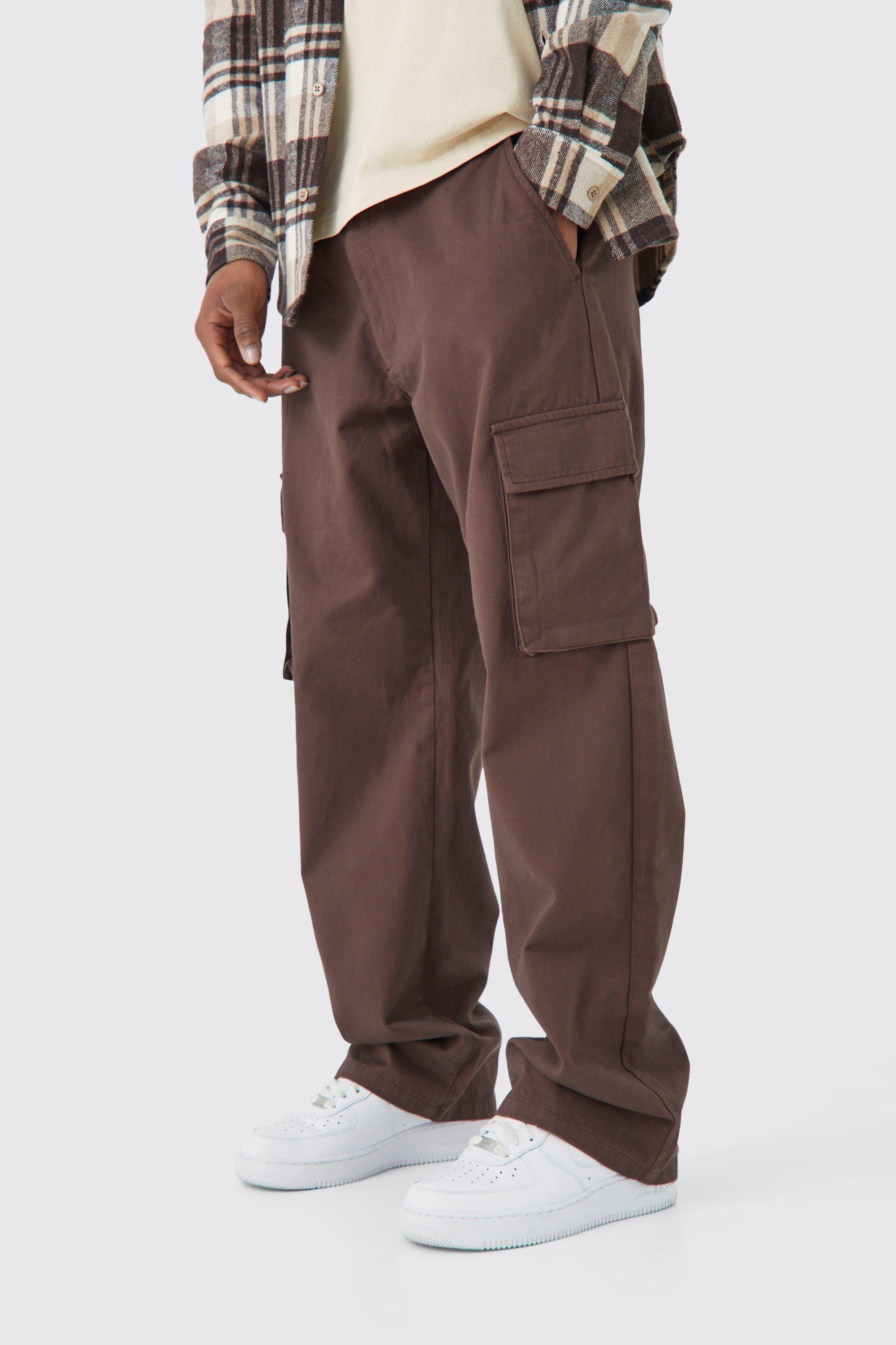 Mens Brown Fixed Waist Relaxed Fit Cargo Trouser, Brown