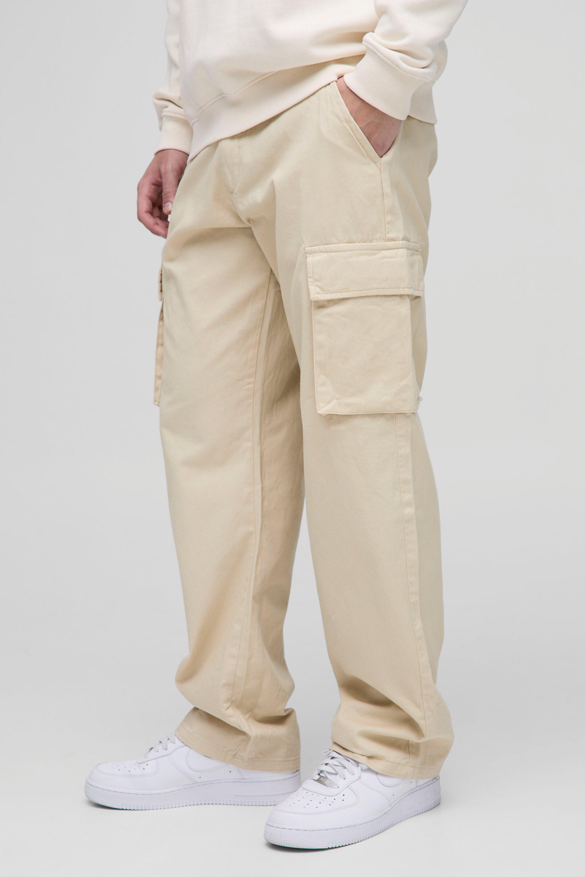Mens Beige Fixed Waist Relaxed Fit Cargo Trouser, Beige