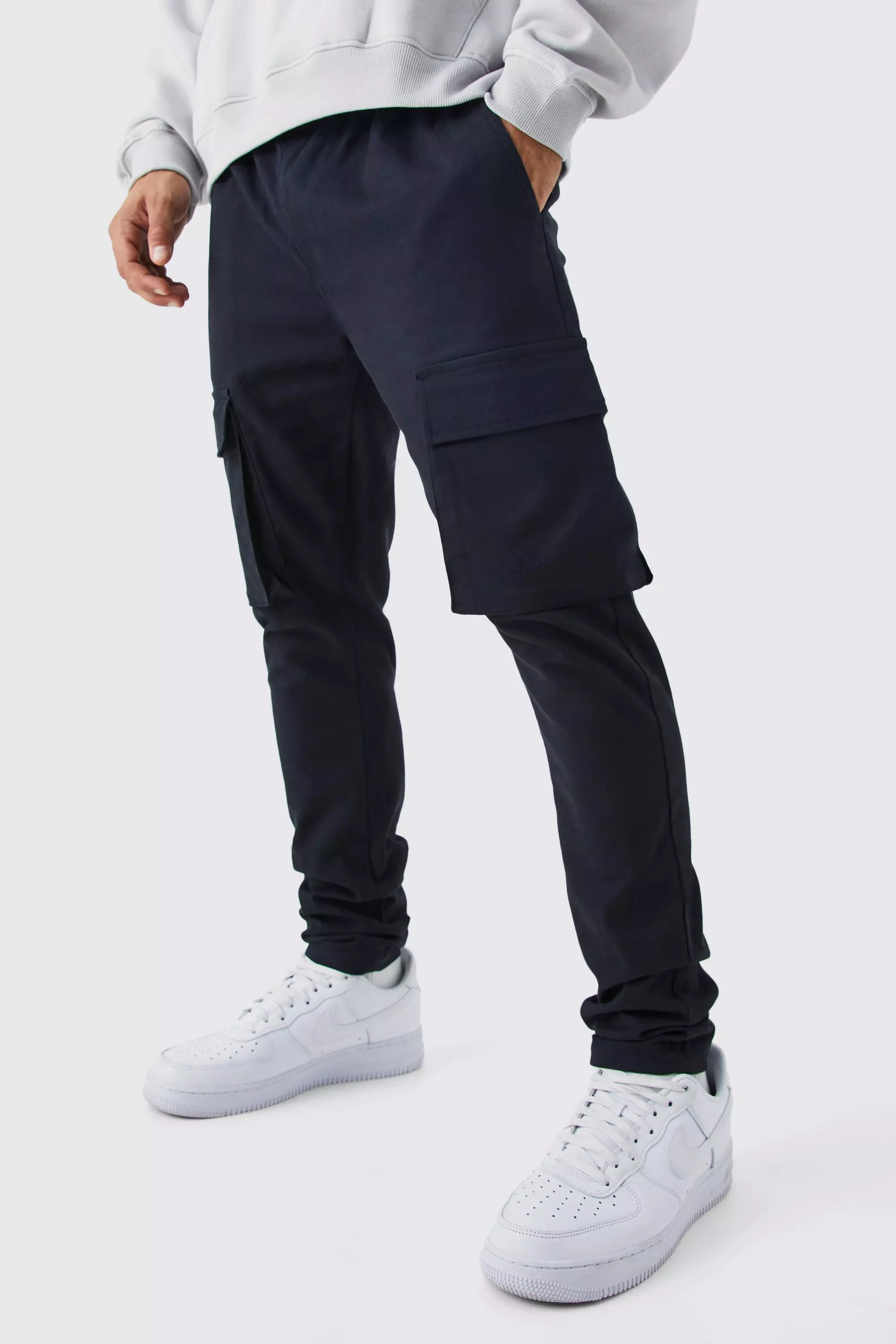 Elastic Waist Skinny Fit Cargo Pants