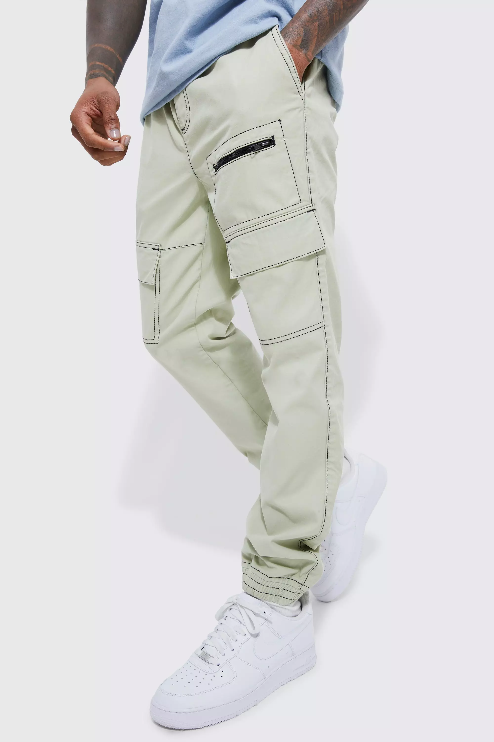 Elastic Slim Contrast Stitch Cargo