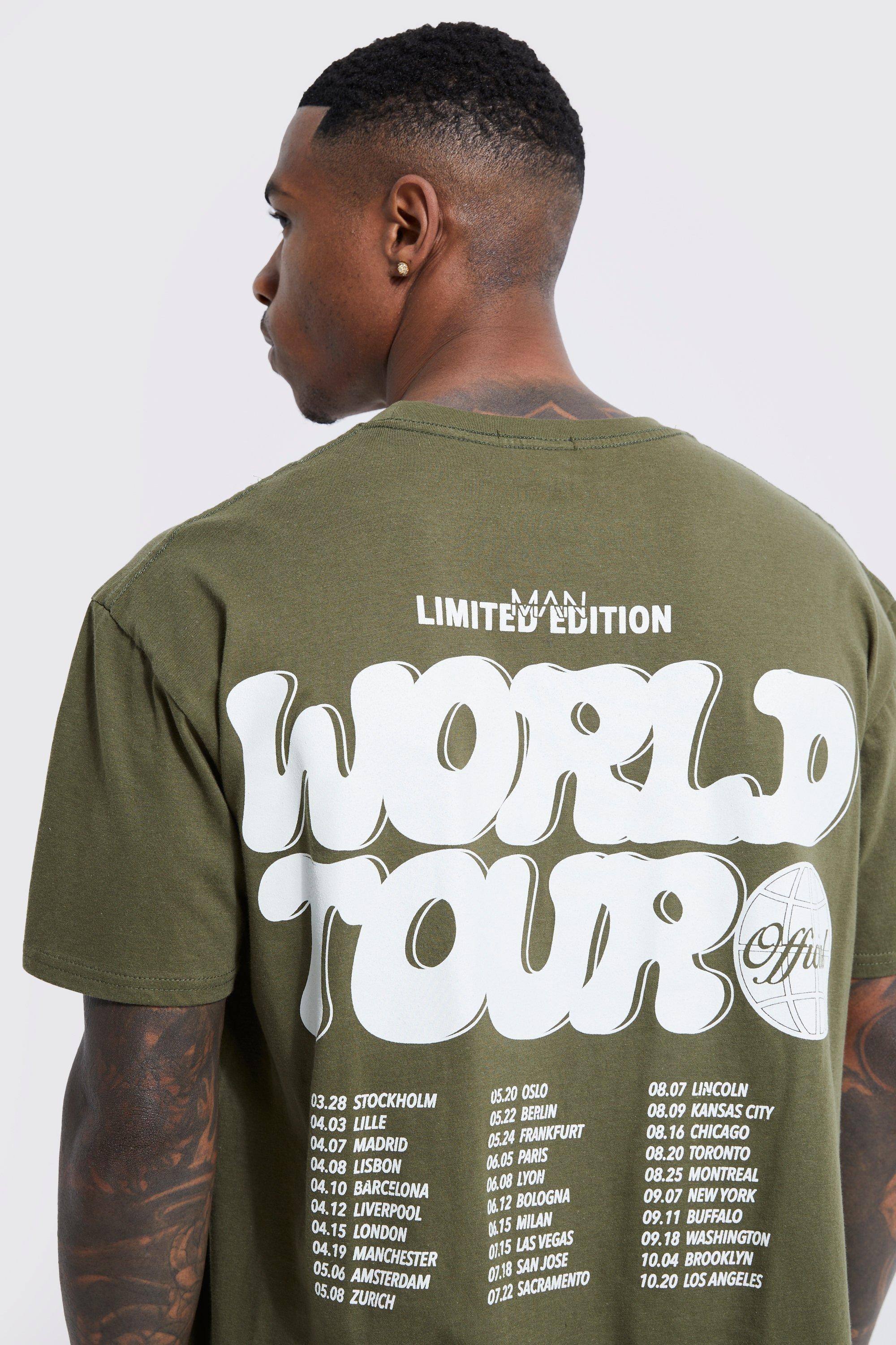 Mens Brown Oversized World Tour Back Print T-shirt, Brown