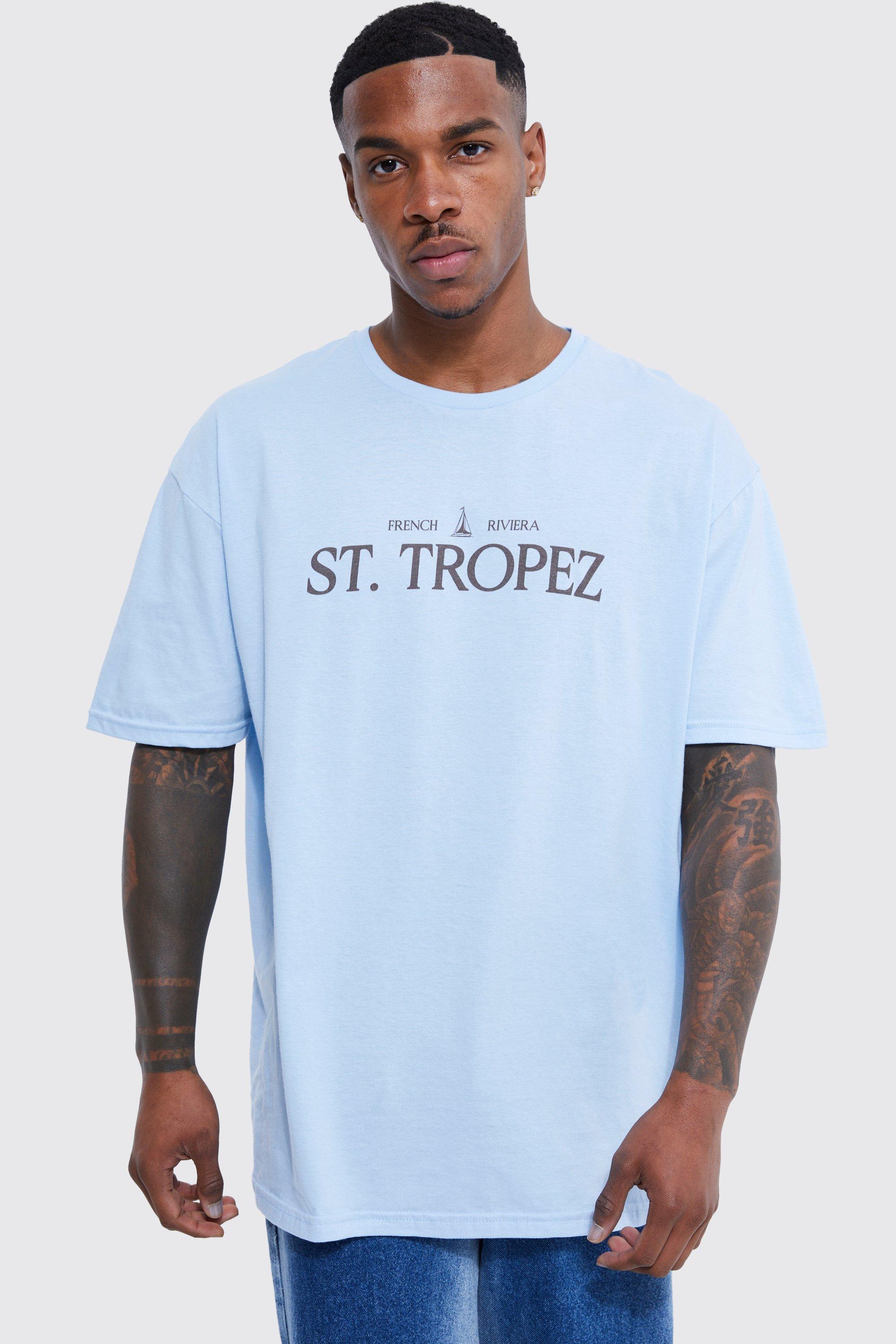 men's oversized st tropez print t-shirt - blue - xs, blue