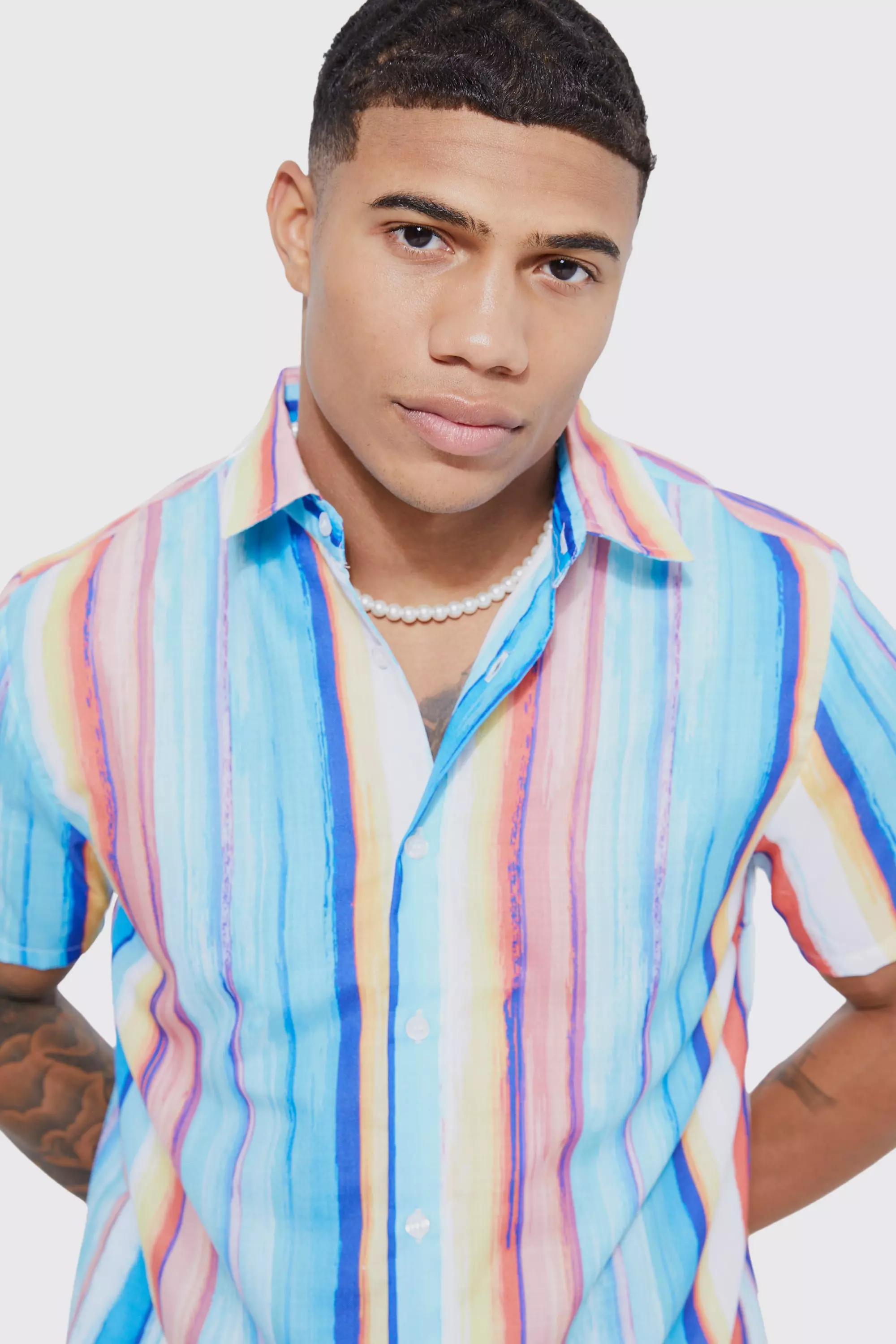 mens rainbow striped shirt