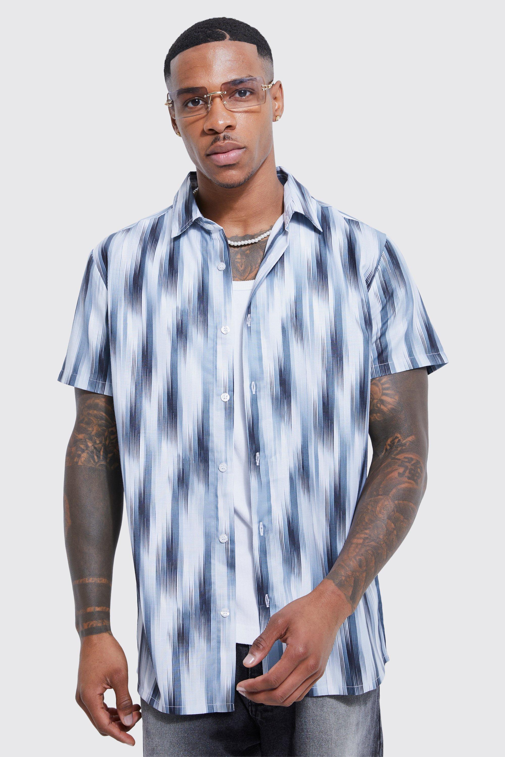 Mens Black Short Sleeve Abstract Stripe Shirt, Black