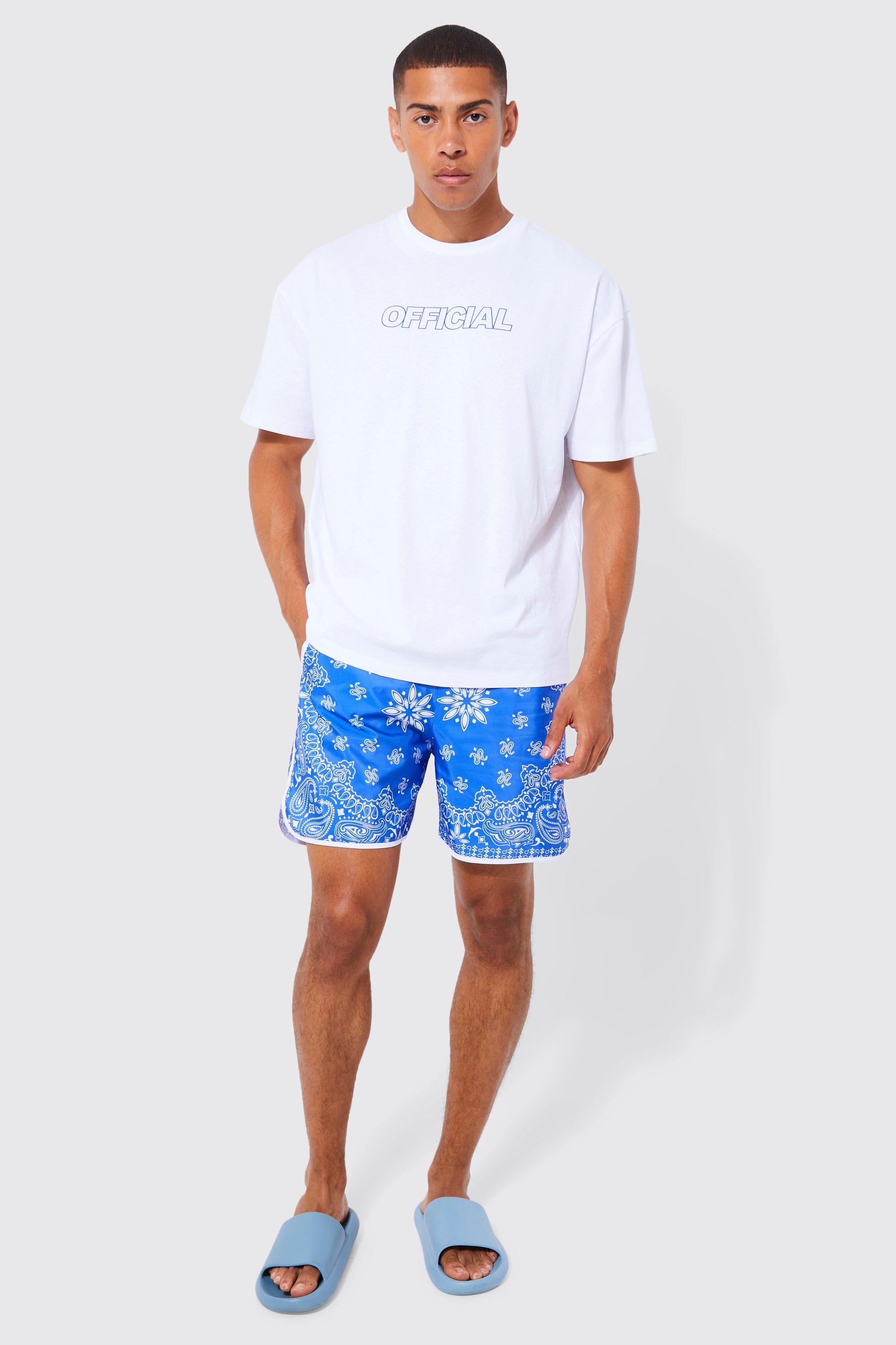 Mens Blue Oversized Official Tshirt & Bandana Swim Set, Blue