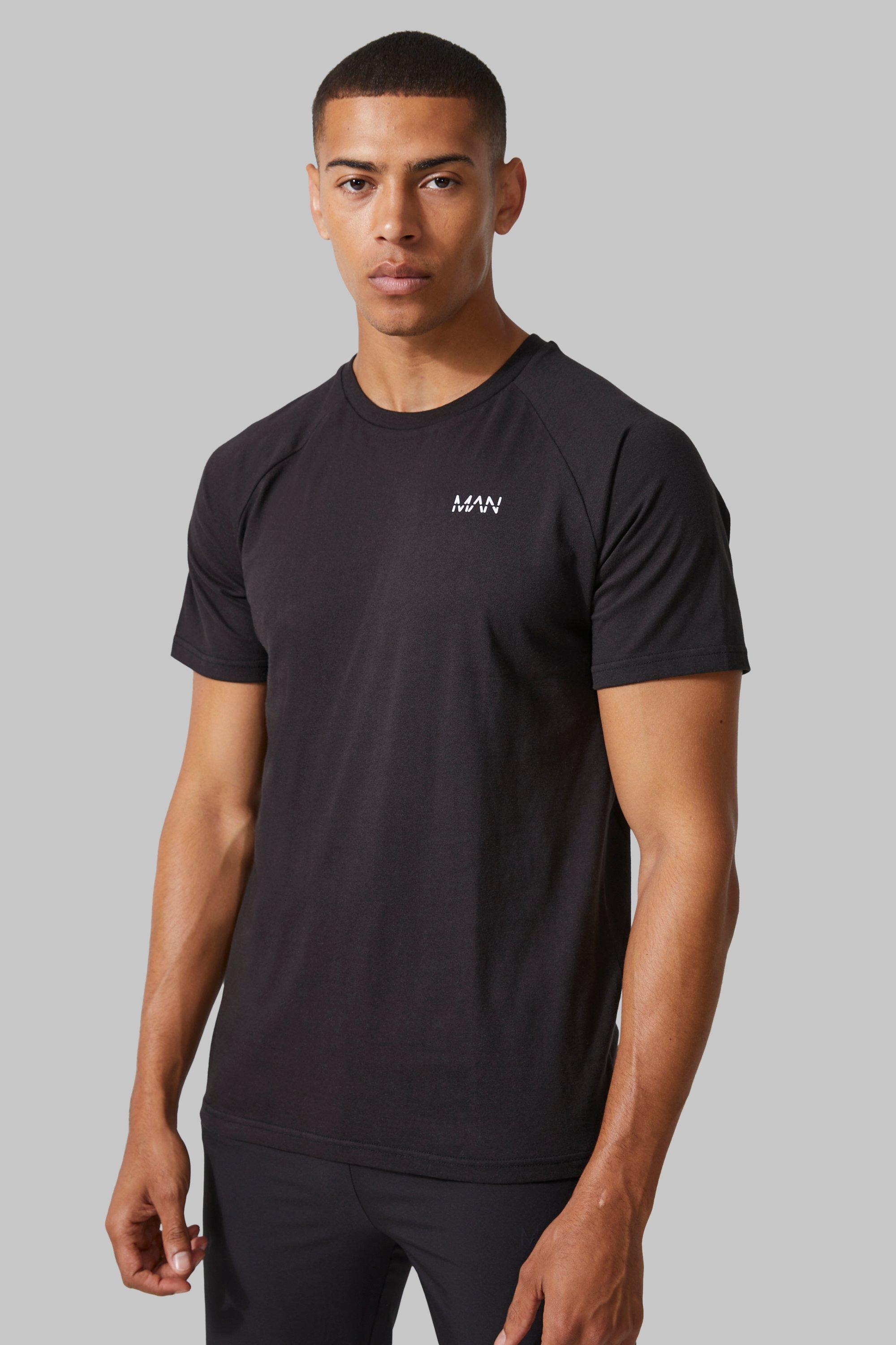 Mens Black Man Active Gym Basic T-shirt, Black