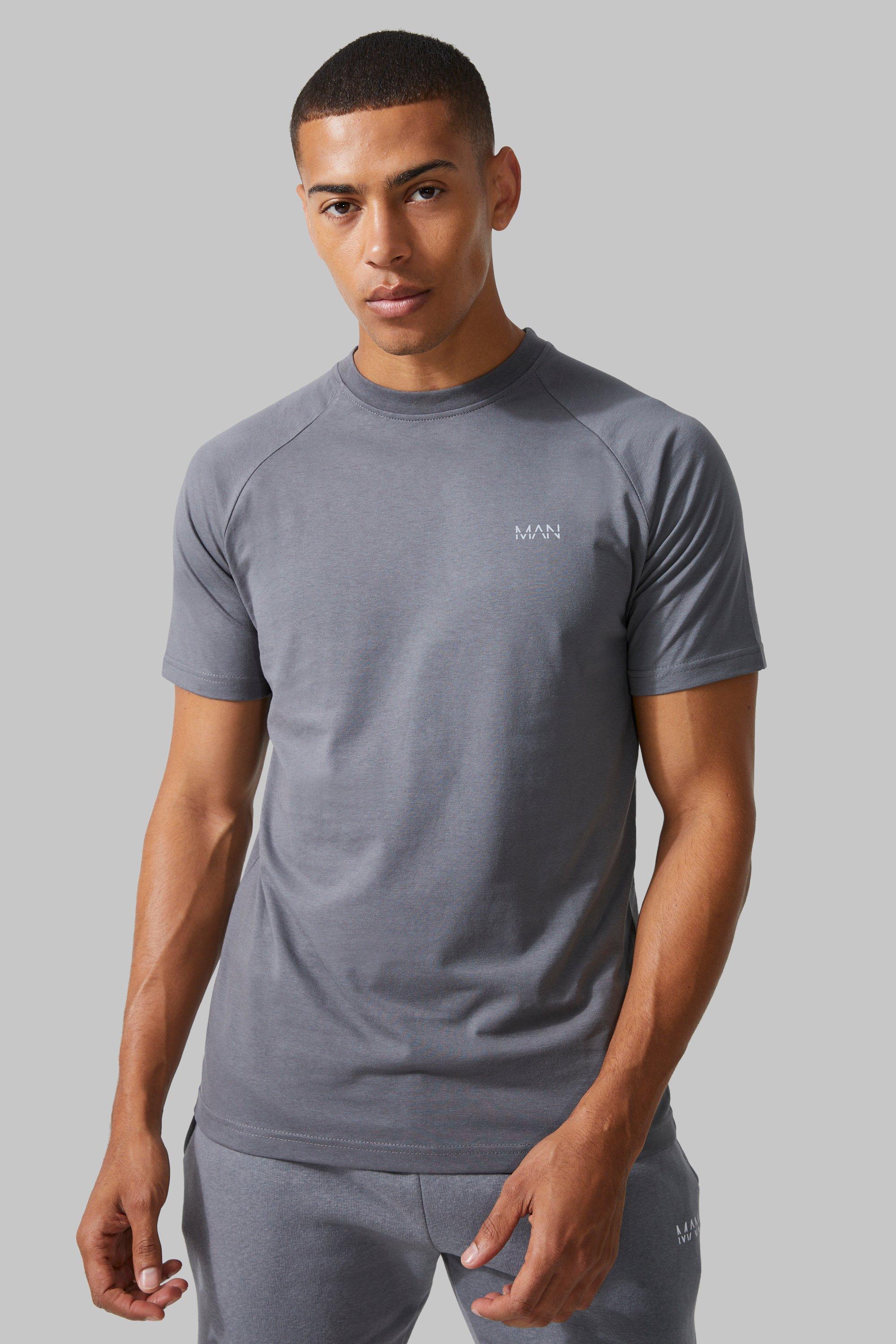 Mens Grey Man Active Gym Raglan T-shirt, Grey