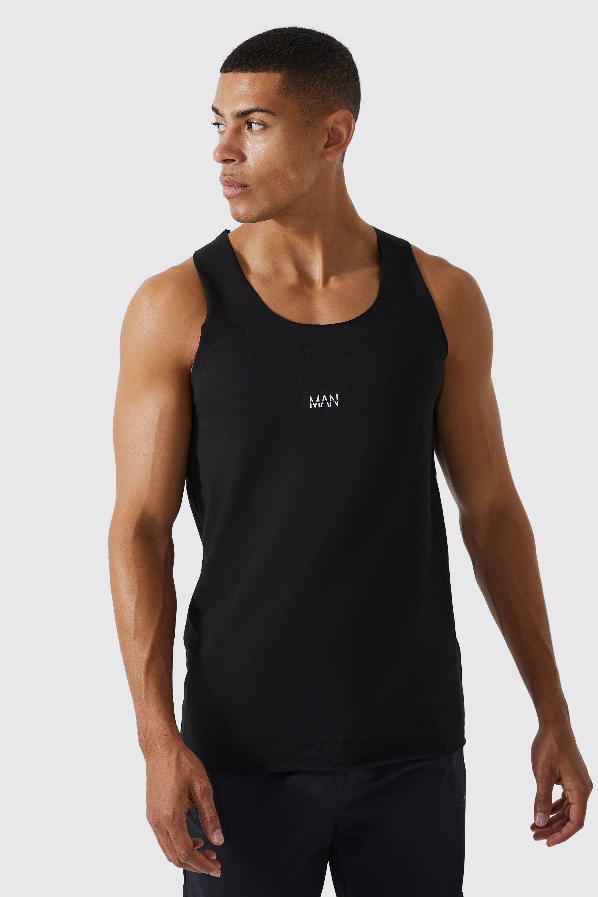 womens man active gym basic muscle fit vest - black - l, black