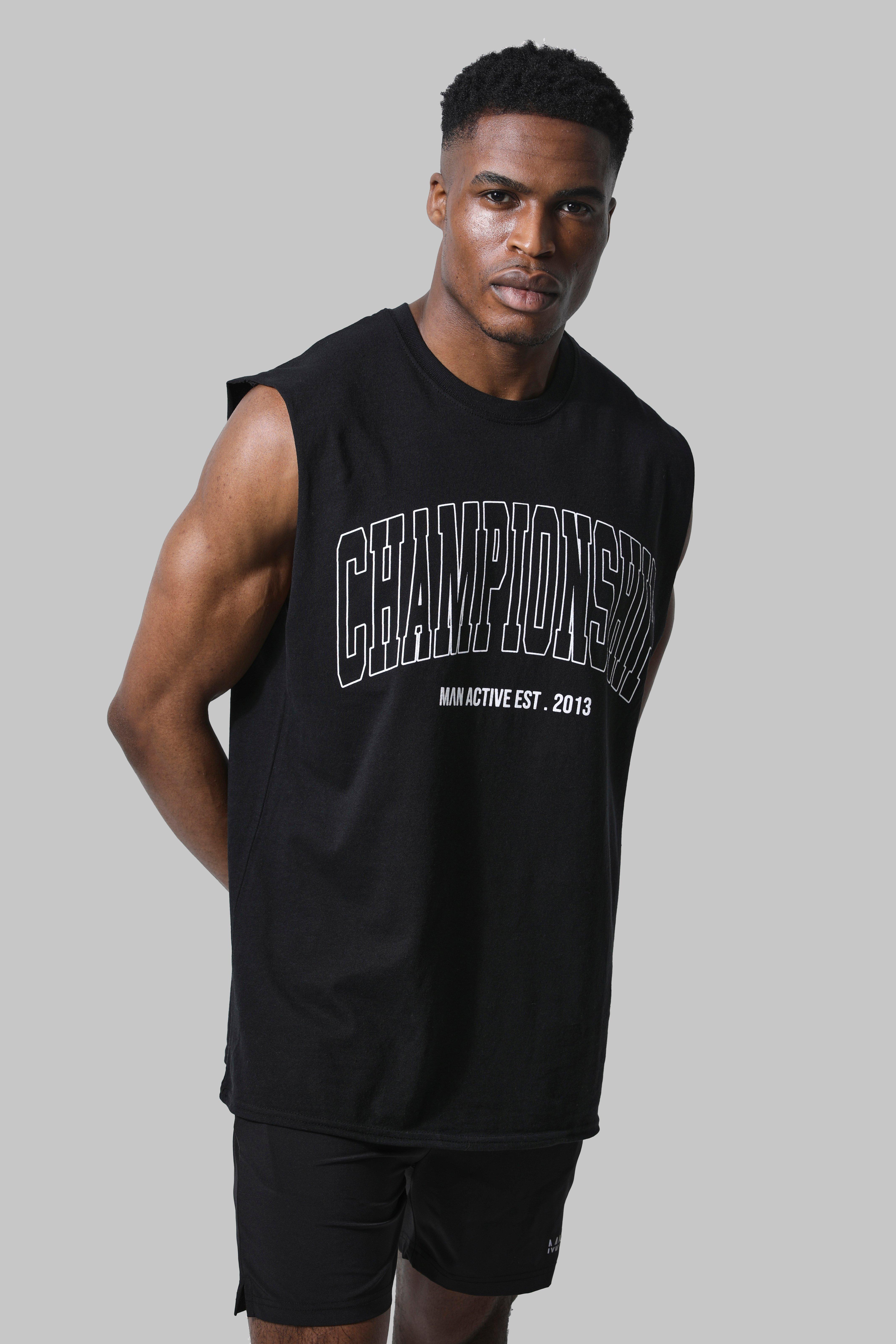 Mens Black Man Active Gym Championship Regular Fit vest, Black