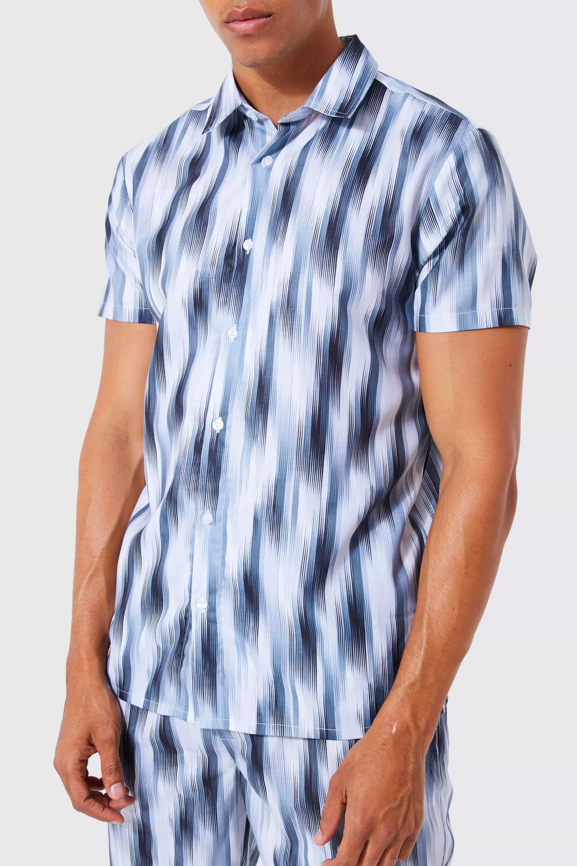 Short Sleeve Blurry Stripe Shirt & Short Set | boohooMAN USA